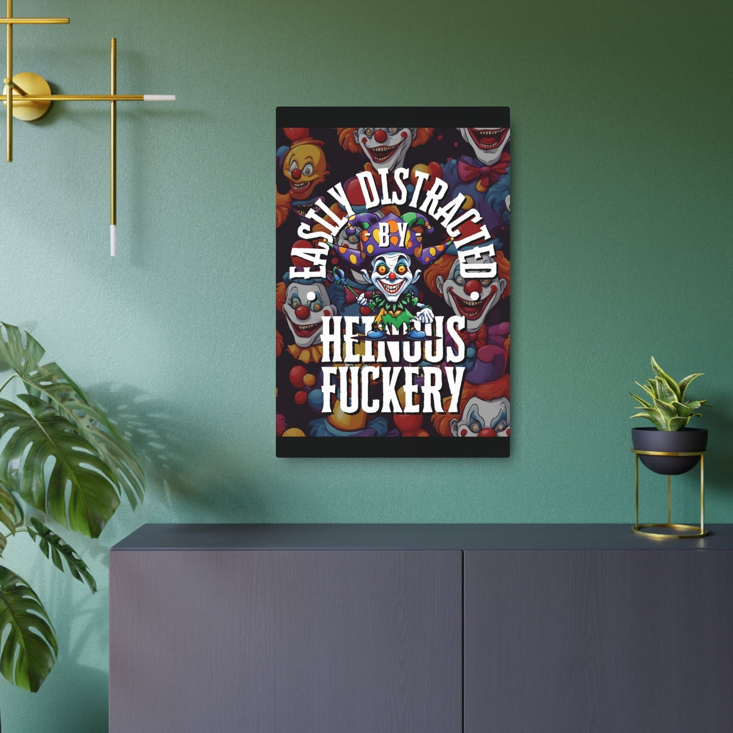 Easily Distracted by Heinous Fuckery Little Jincs Metal Art Sign by cypherpunkgear – cypherpunkgear.com | Cypherpunk Merch