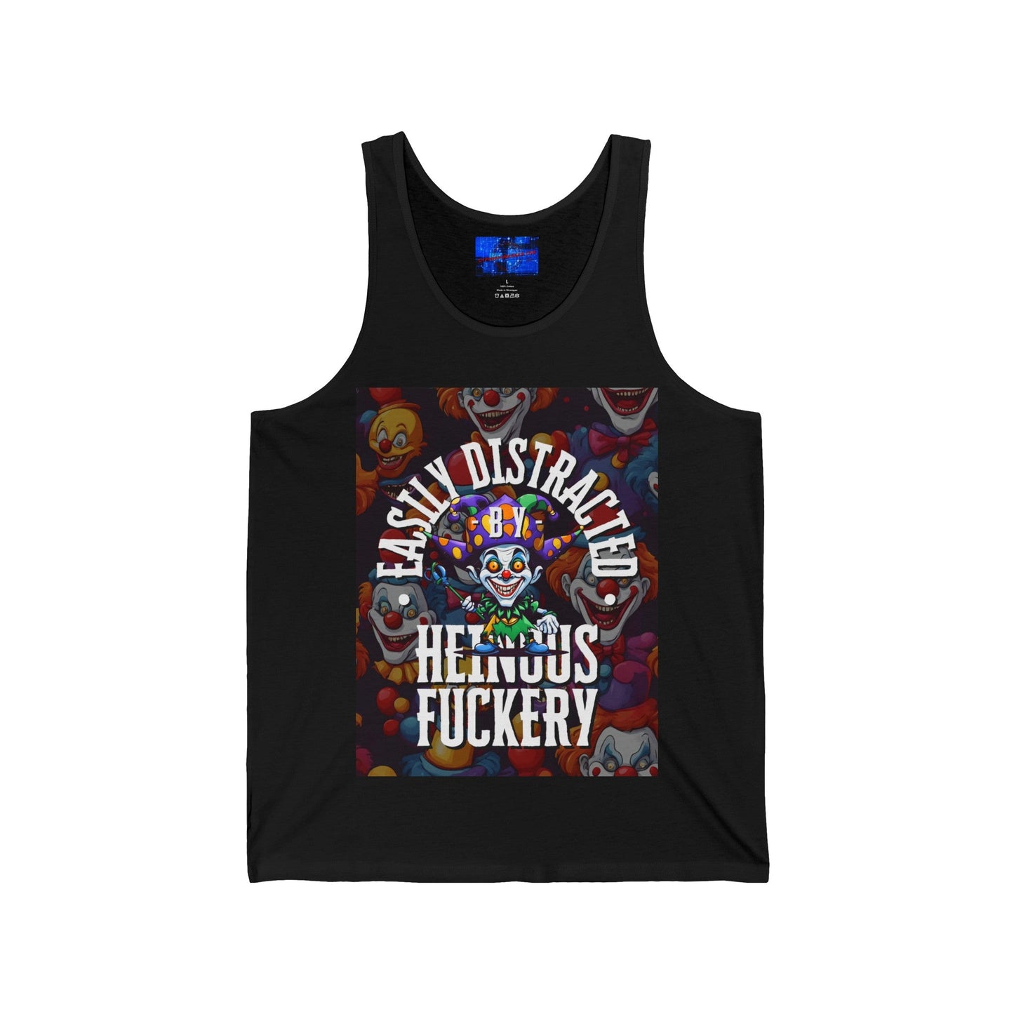 Easily Distracted by Heinous Fuckery Little Jincs Unisex Jersey Tank Top by cypherpunkgear – cypherpunkgear.com | Cypherpunk Merch