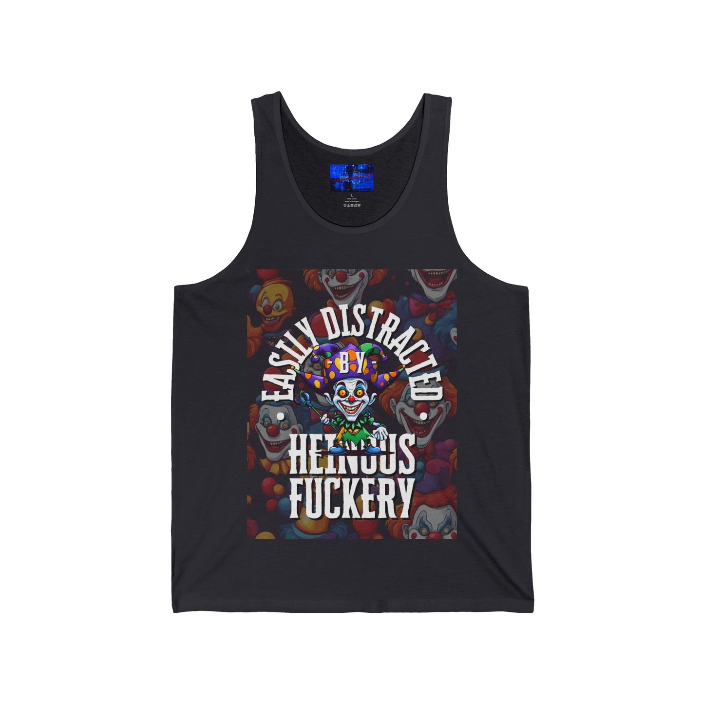 Easily Distracted by Heinous Fuckery Little Jincs Unisex Jersey Tank Top by cypherpunkgear – cypherpunkgear.com | Cypherpunk Merch