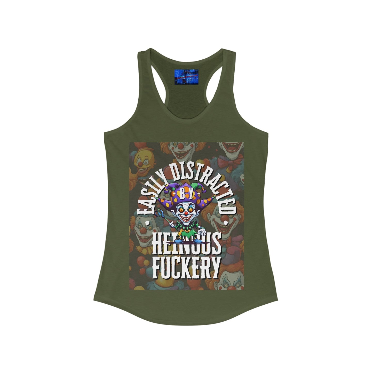 Easily Distracted by Heinous Fuckery Little Jincs Women's Racerback Tank Top by cypherpunkgear – cypherpunkgear.com | Cypherpunk Merch