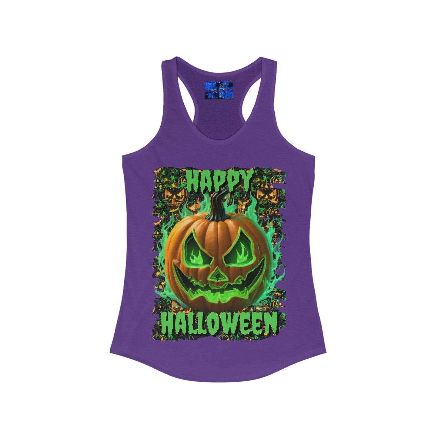 Happy Halloween Green Jack Women's Racerback Tank Top by cypherpunkgear – cypherpunkgear.com | Cypherpunk Merch