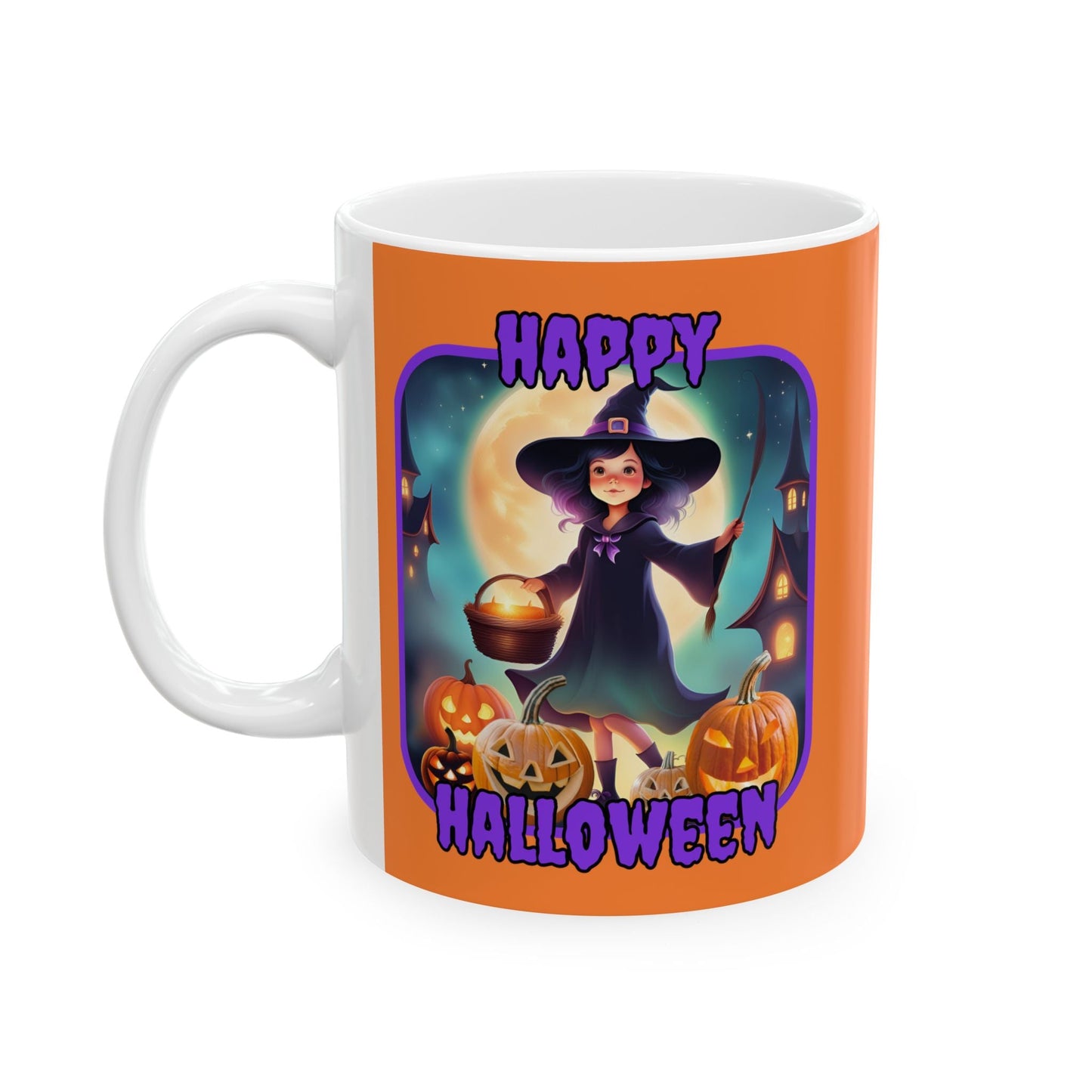 Happy Halloween Little Witch PRfont Orange Mug by cypherpunkgear – cypherpunkgear.com | Cypherpunk Merch