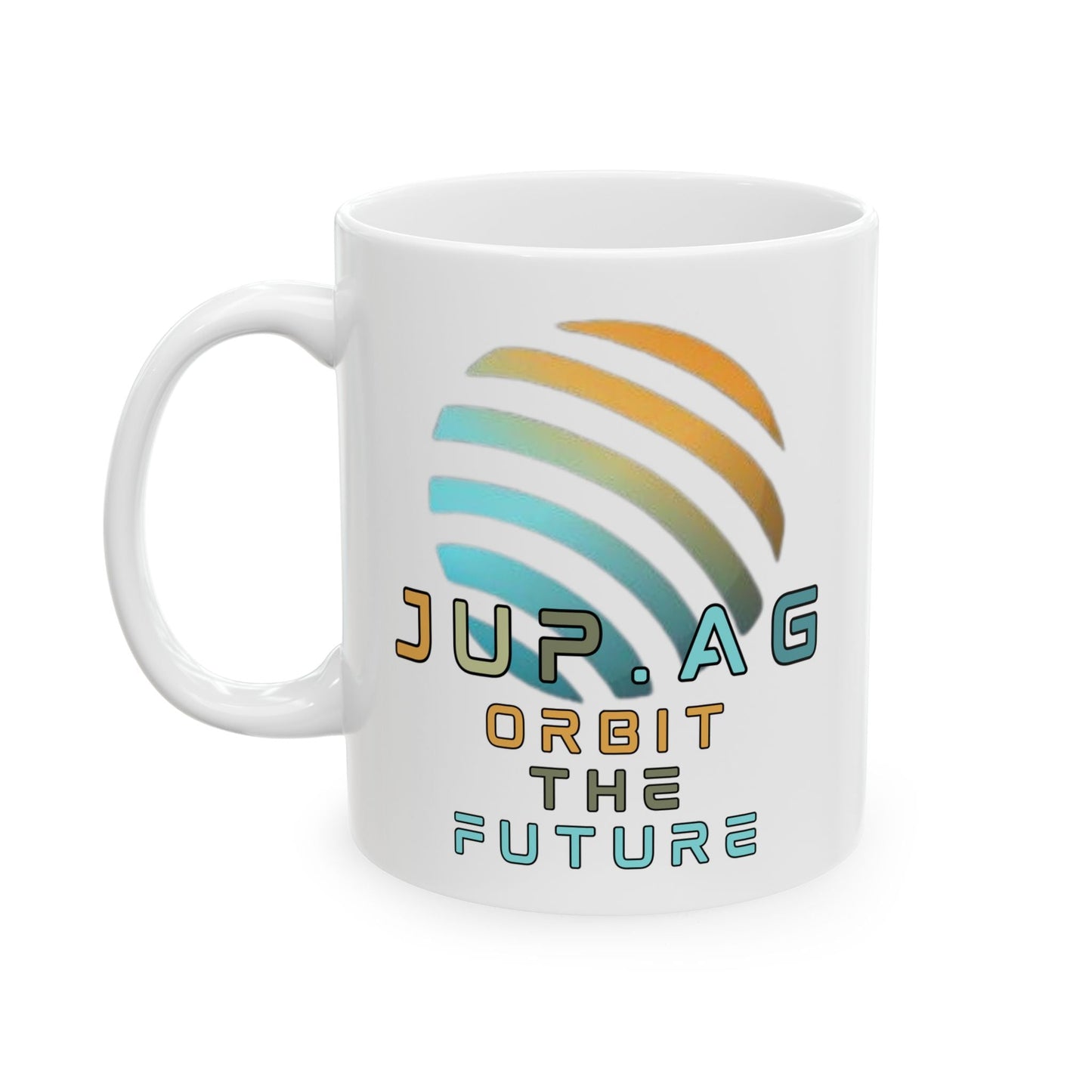 Jupiter (JUP) Orbit the Future White Mug by cypherpunkgear – cypherpunkgear.com | Cypherpunk Merch