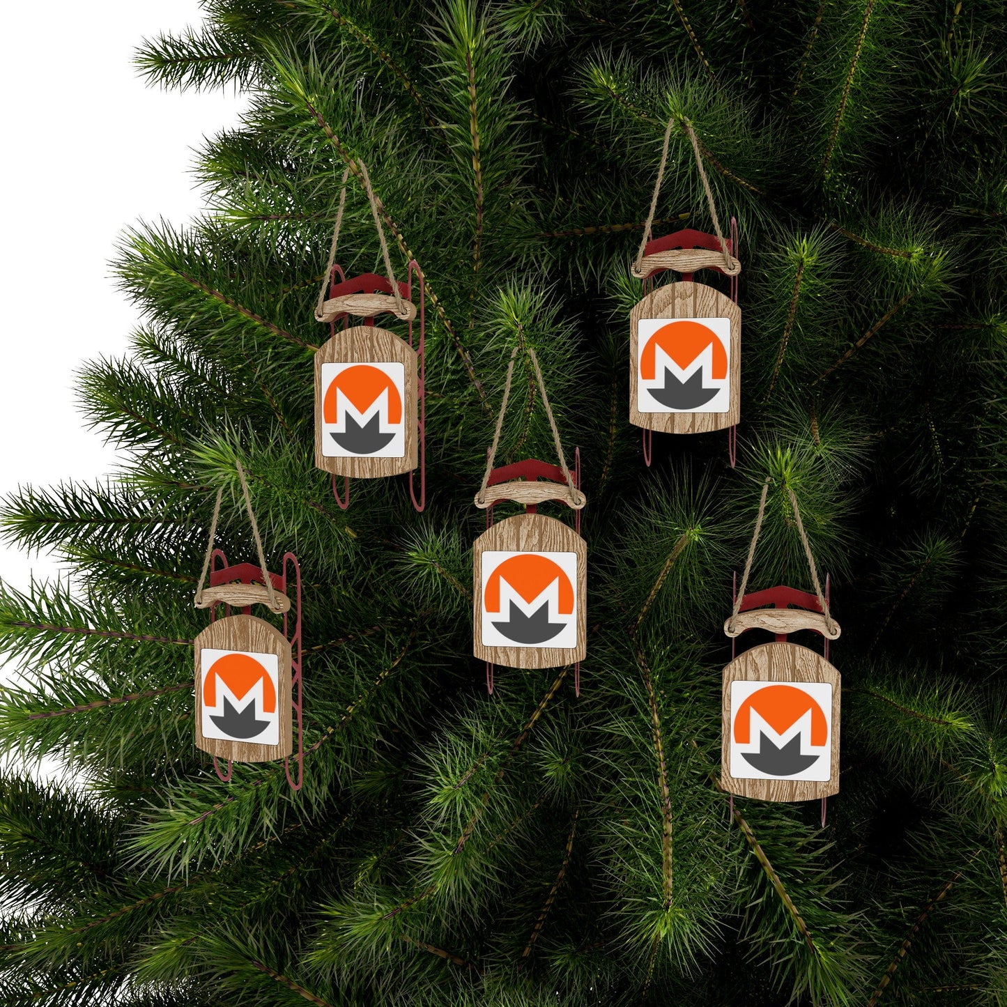 Monero (XMR) White BG Sled Ornament by cypherpunkgear – cypherpunkgear.com | Cypherpunk Merch