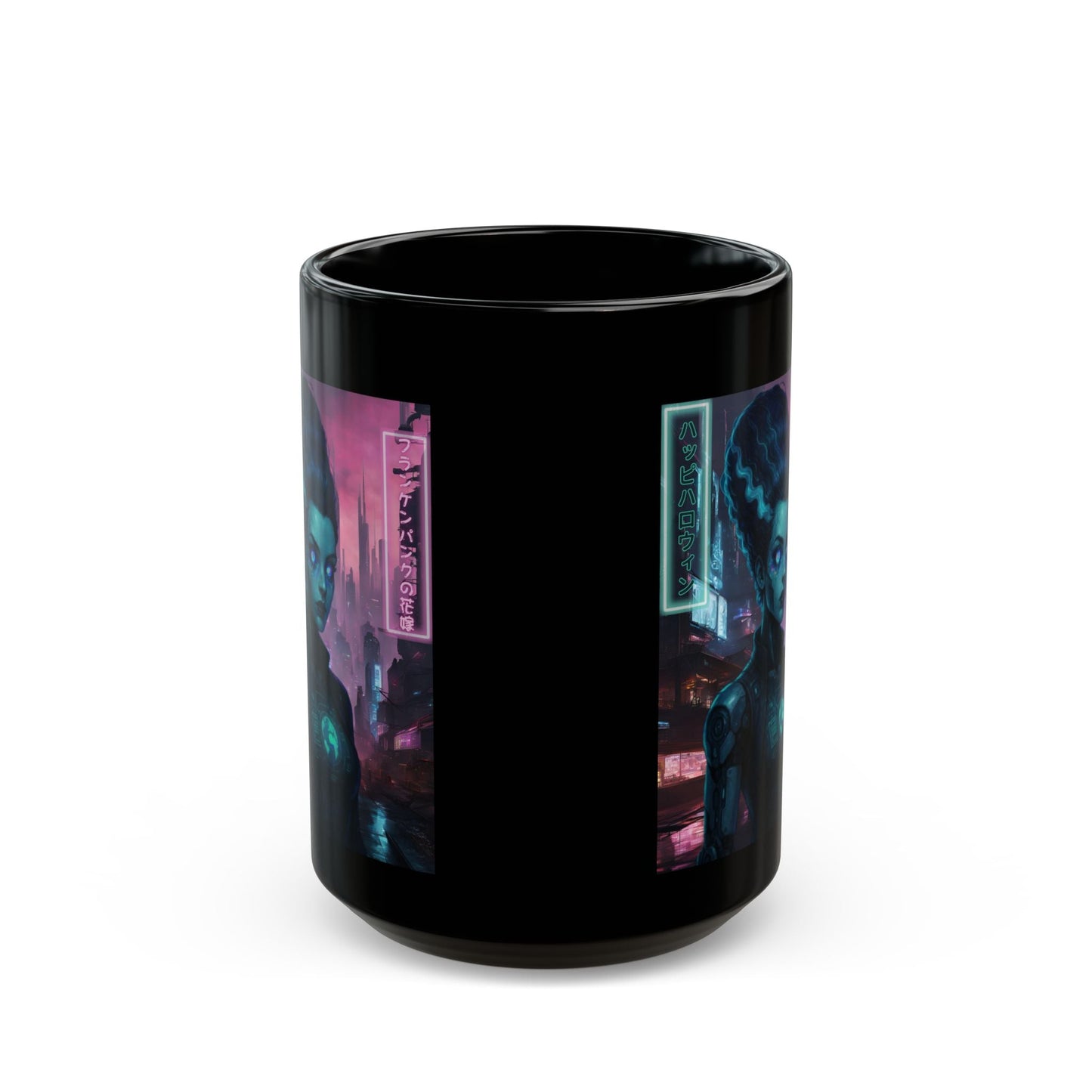 Neon Bride of Frankenstein Black Mug by CreepyCrafts.boo – cypherpunkgear.com | Cypherpunk Merch
