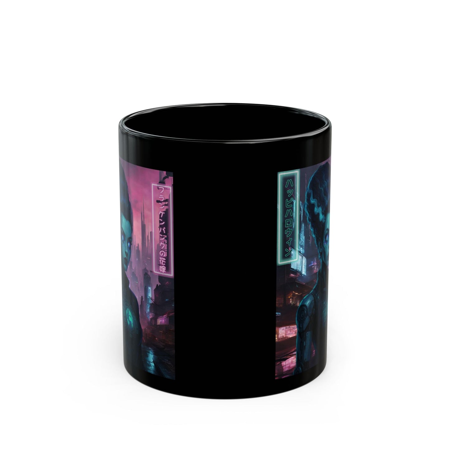 Neon Bride of Frankenstein Black Mug by CreepyCrafts.boo – cypherpunkgear.com | Cypherpunk Merch