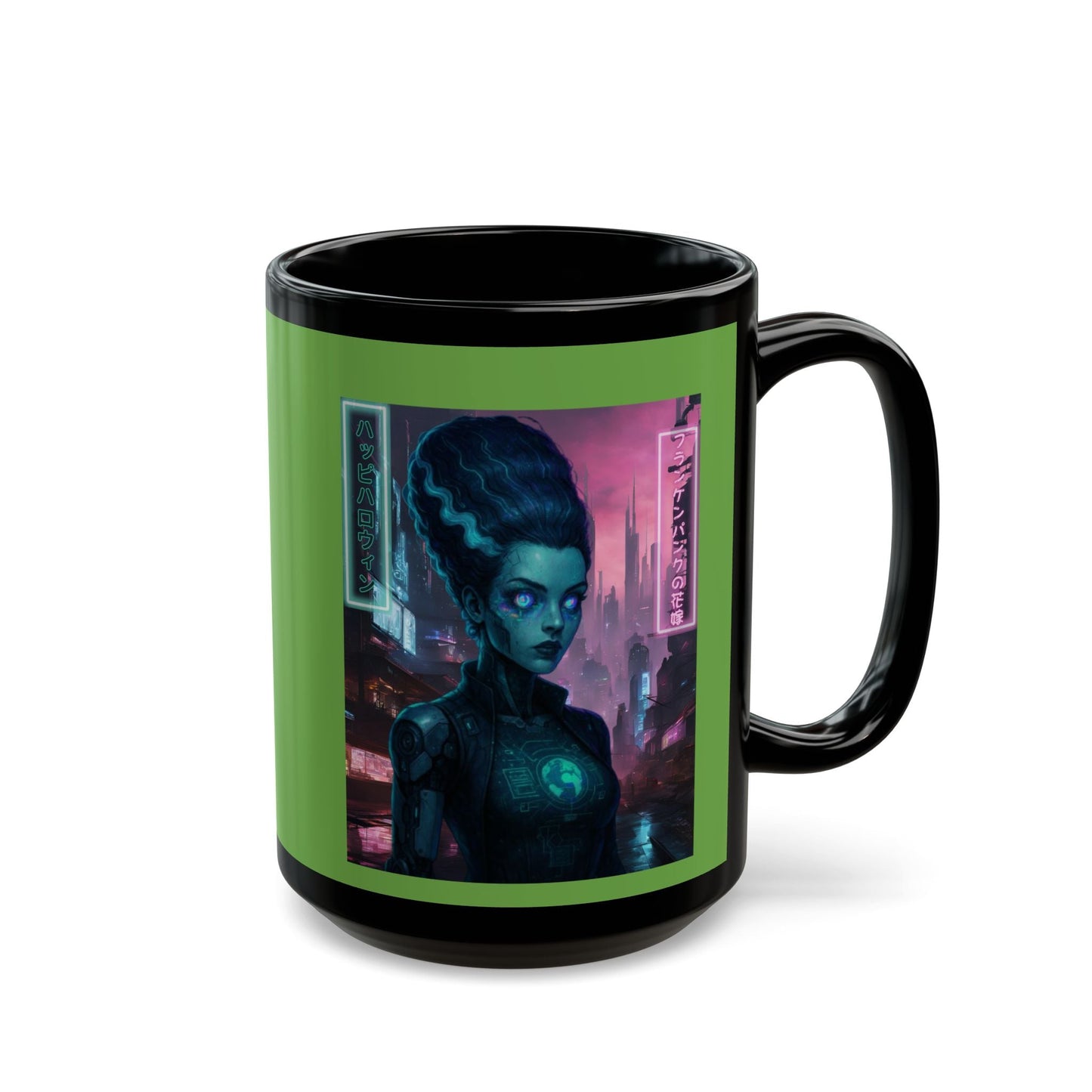 Neon Bride of Frankenstein Green Mug by CreepyCrafts.boo – cypherpunkgear.com | Cypherpunk Merch