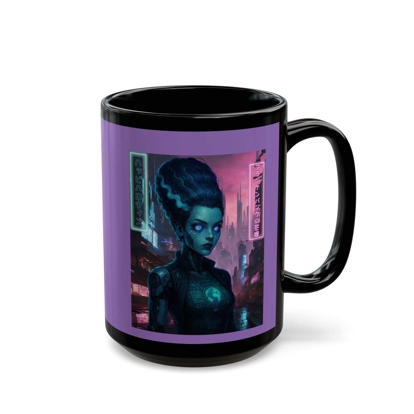 Neon Bride of Frankenstein Purple Mug by CreepyCrafts.boo – cypherpunkgear.com | Cypherpunk Merch