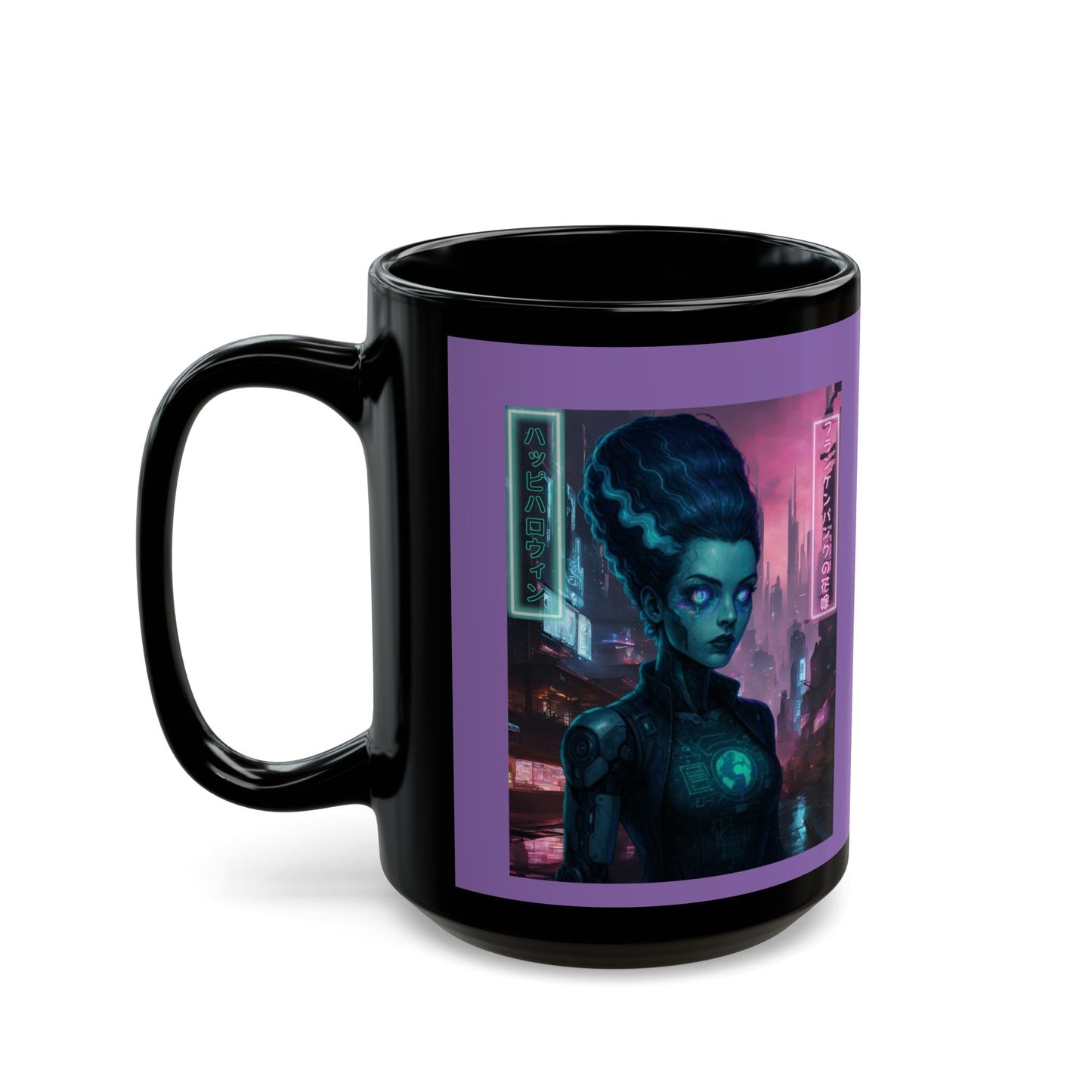 Neon Bride of Frankenstein Purple Mug by CreepyCrafts.boo – cypherpunkgear.com | Cypherpunk Merch