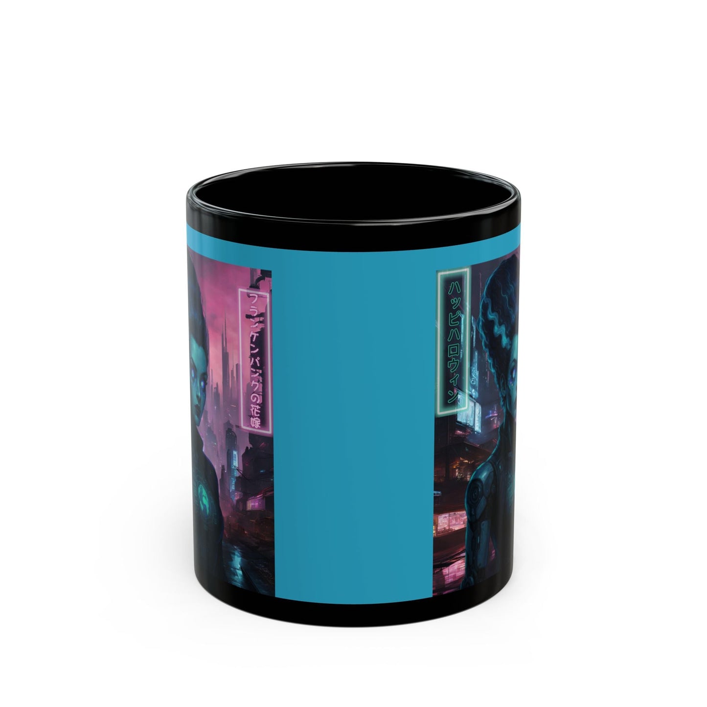 Neon Bride of Frankenstein Turquoise Mug by CreepyCrafts.boo – cypherpunkgear.com | Cypherpunk Merch