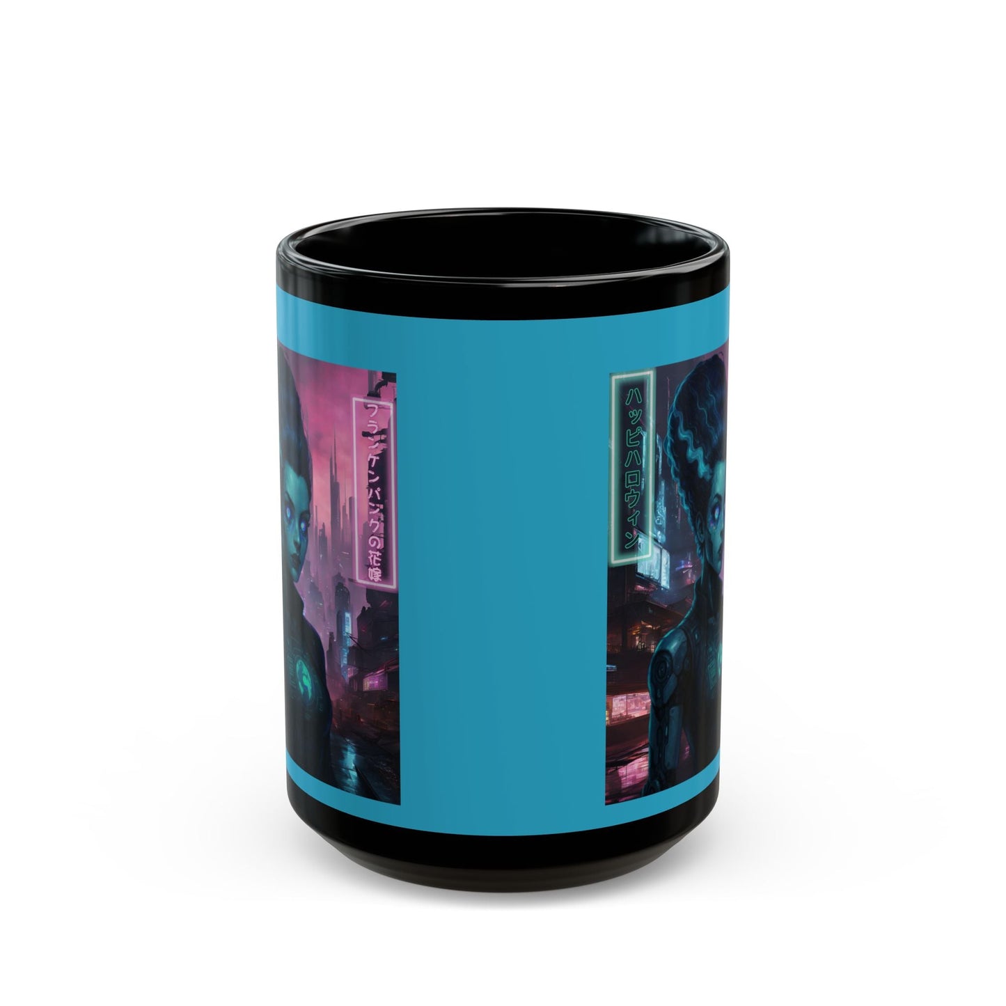 Neon Bride of Frankenstein Turquoise Mug by CreepyCrafts.boo – cypherpunkgear.com | Cypherpunk Merch