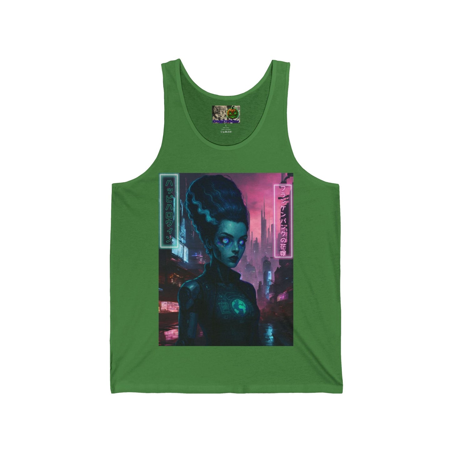 Neon Bride of Frankenstein Unisex Jersey Tank Top by CreepyCrafts.boo – cypherpunkgear.com | Cypherpunk Merch