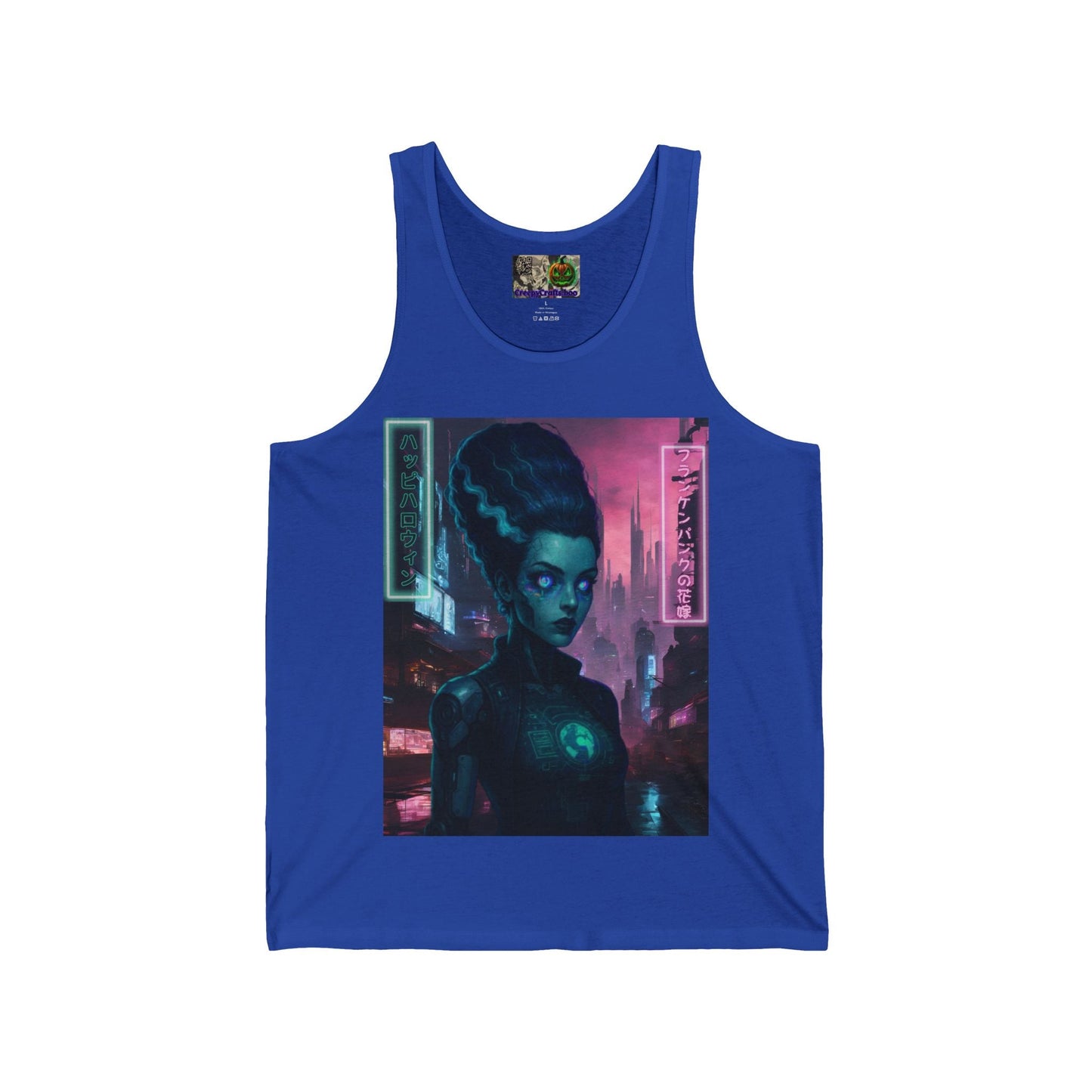 Neon Bride of Frankenstein Unisex Jersey Tank Top by CreepyCrafts.boo – cypherpunkgear.com | Cypherpunk Merch