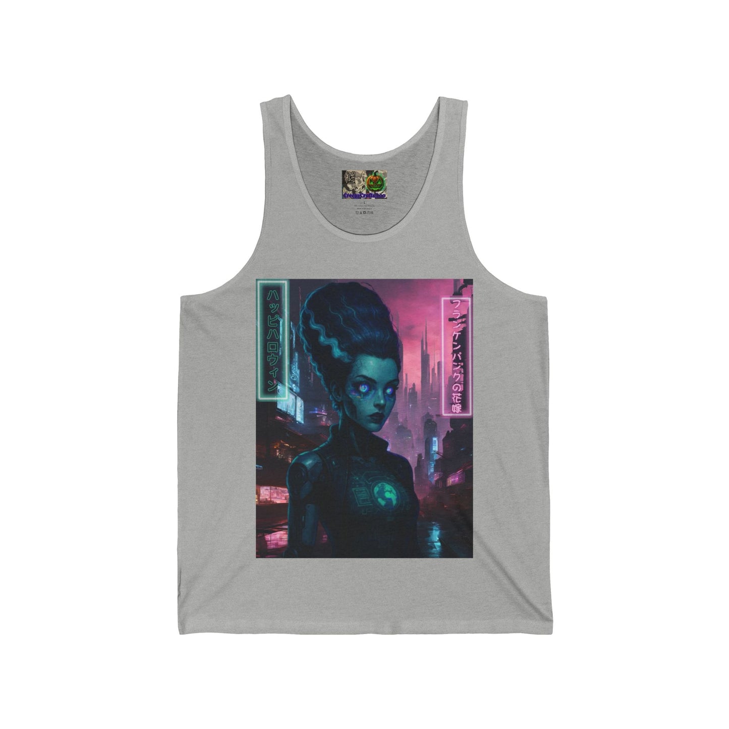 Neon Bride of Frankenstein Unisex Jersey Tank Top by CreepyCrafts.boo – cypherpunkgear.com | Cypherpunk Merch