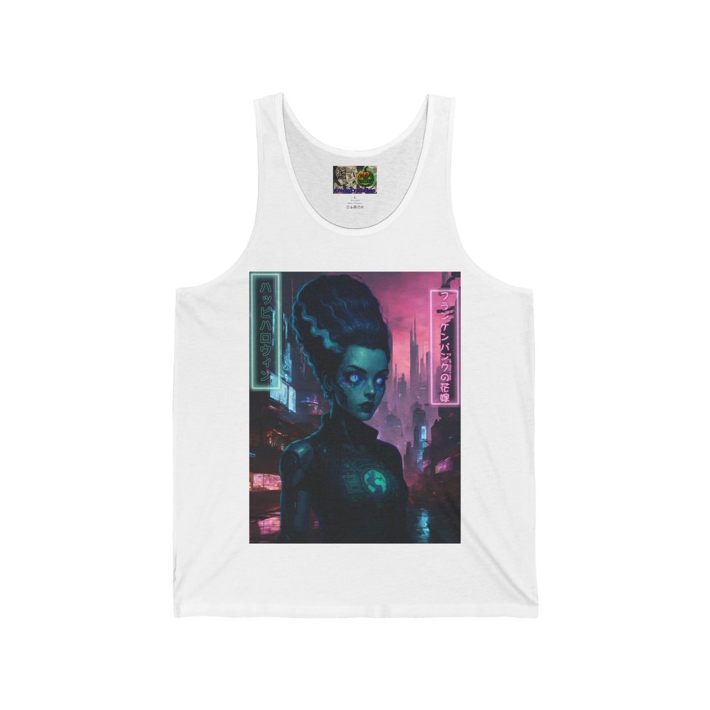 Neon Bride of Frankenstein Unisex Jersey Tank Top by CreepyCrafts.boo – cypherpunkgear.com | Cypherpunk Merch