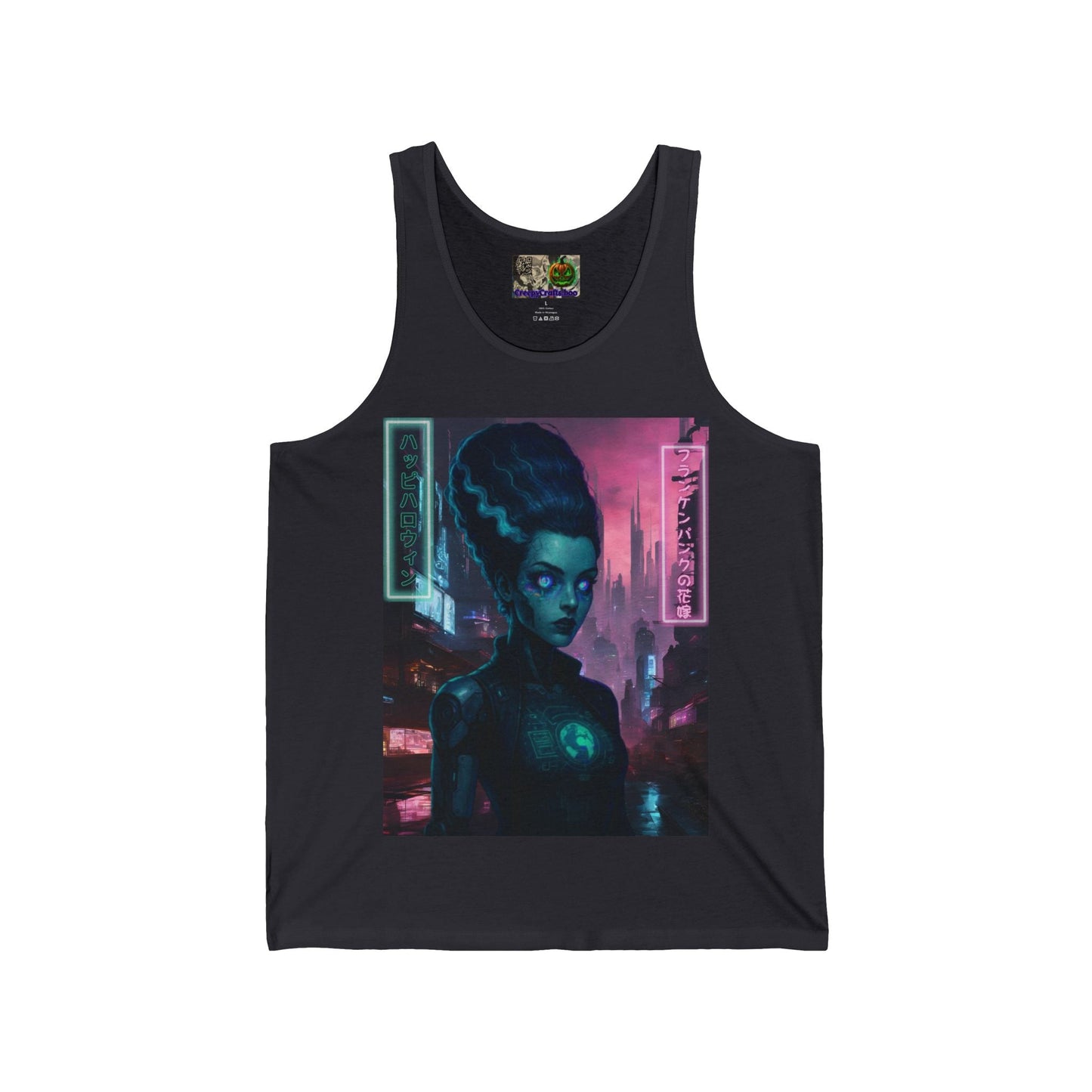 Neon Bride of Frankenstein Unisex Jersey Tank Top by CreepyCrafts.boo – cypherpunkgear.com | Cypherpunk Merch