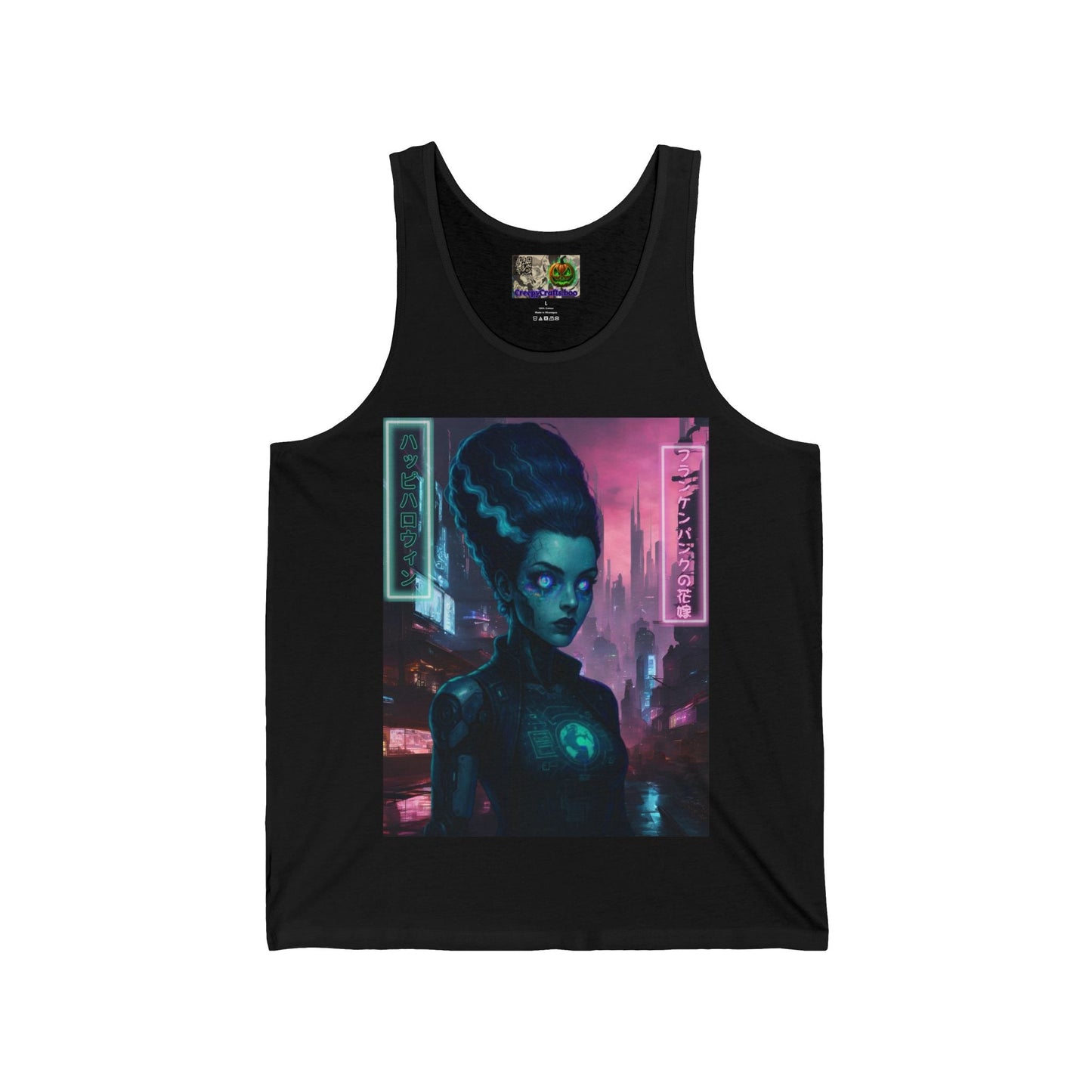 Neon Bride of Frankenstein Unisex Jersey Tank Top by CreepyCrafts.boo – cypherpunkgear.com | Cypherpunk Merch