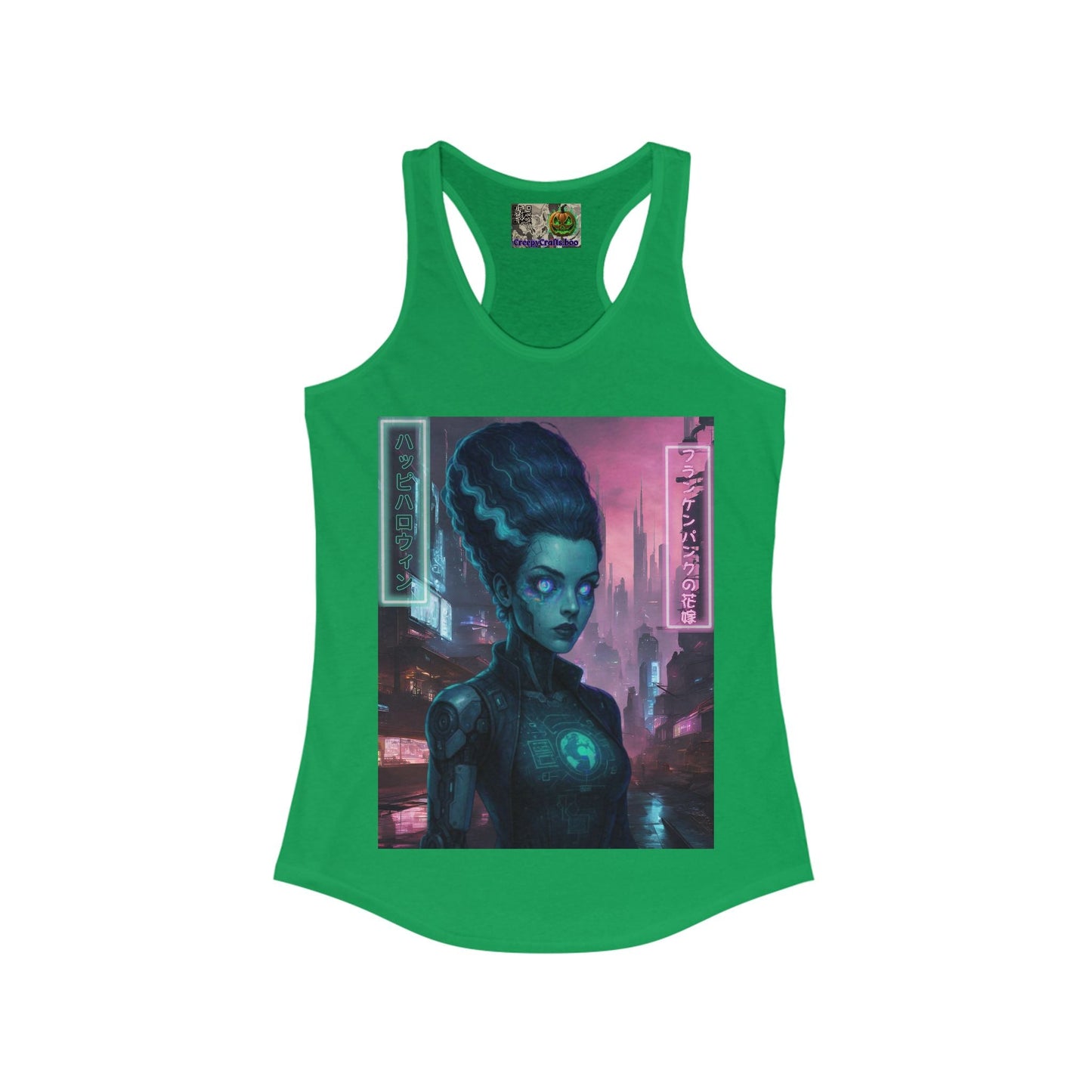 Neon Bride of Frankenstein Women's Racerback Tank Top by CreepyCrafts.boo – cypherpunkgear.com | Cypherpunk Merch