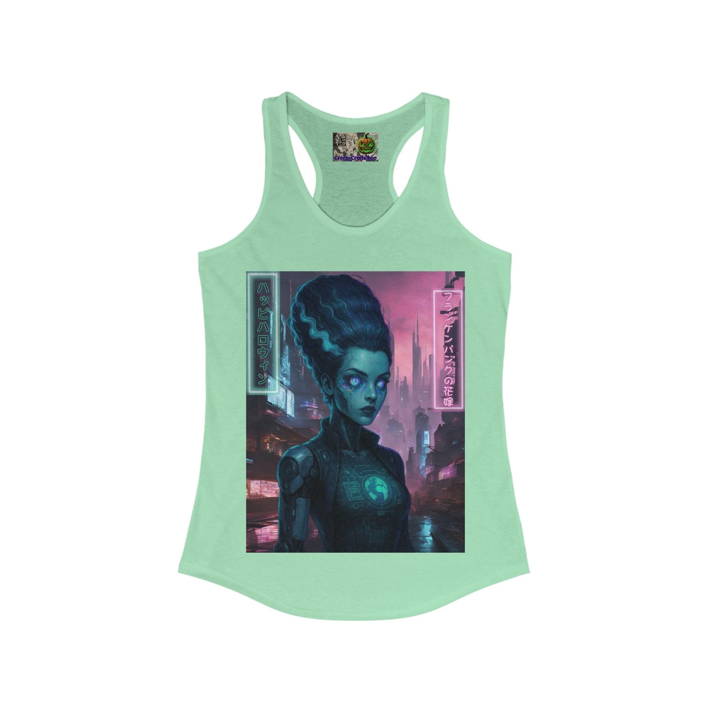 Neon Bride of Frankenstein Women's Racerback Tank Top by CreepyCrafts.boo – cypherpunkgear.com | Cypherpunk Merch