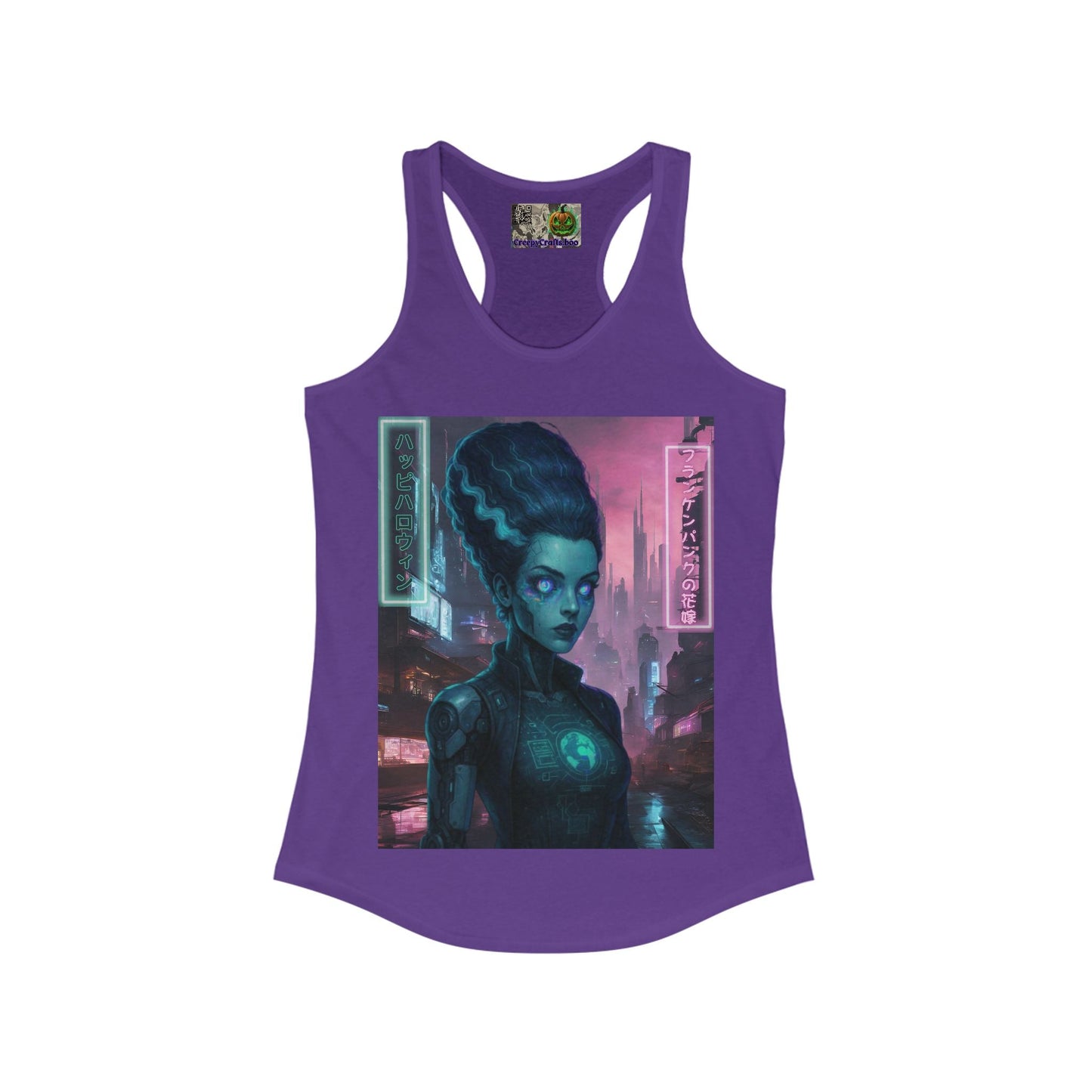 Neon Bride of Frankenstein Women's Racerback Tank Top by CreepyCrafts.boo – cypherpunkgear.com | Cypherpunk Merch