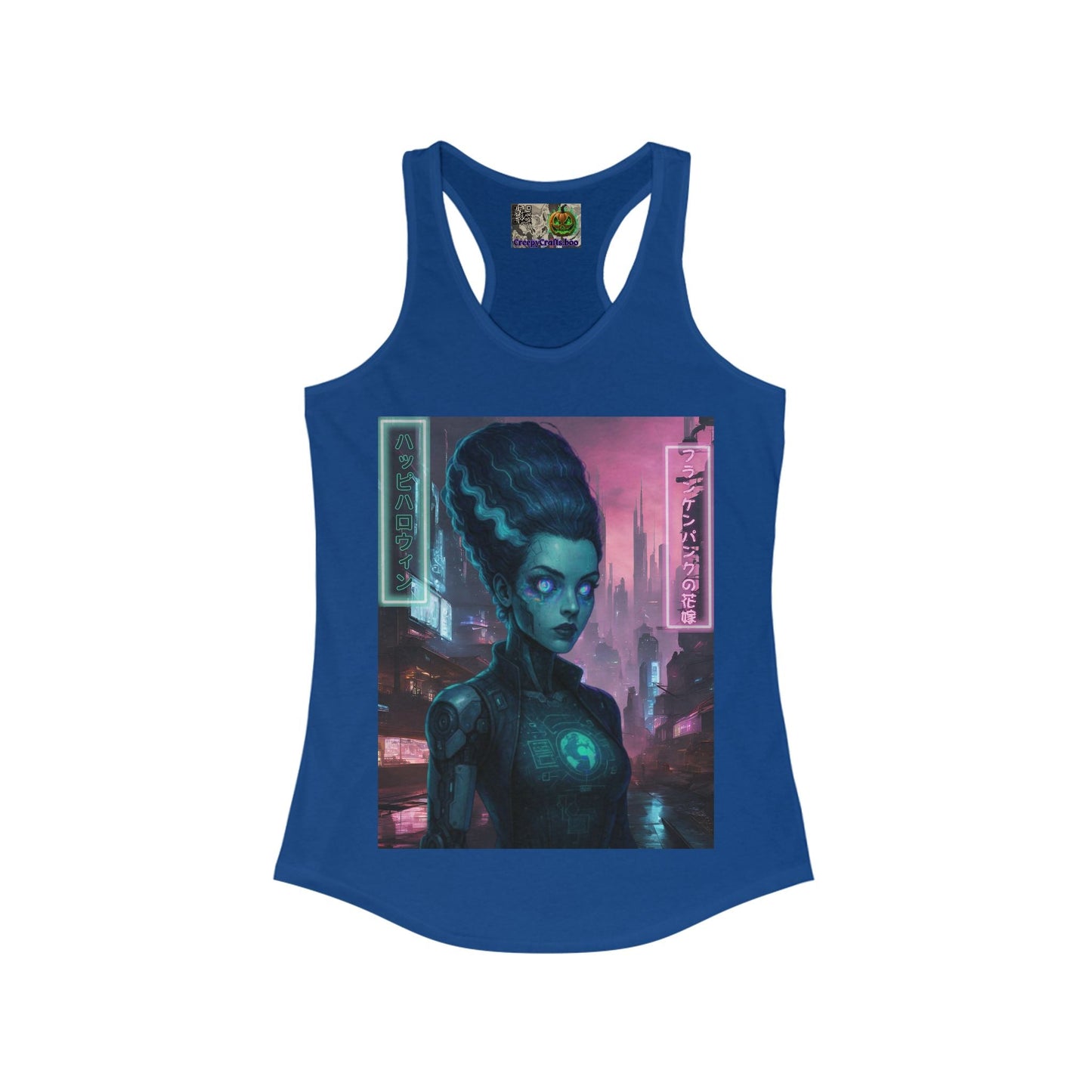 Neon Bride of Frankenstein Women's Racerback Tank Top by CreepyCrafts.boo – cypherpunkgear.com | Cypherpunk Merch