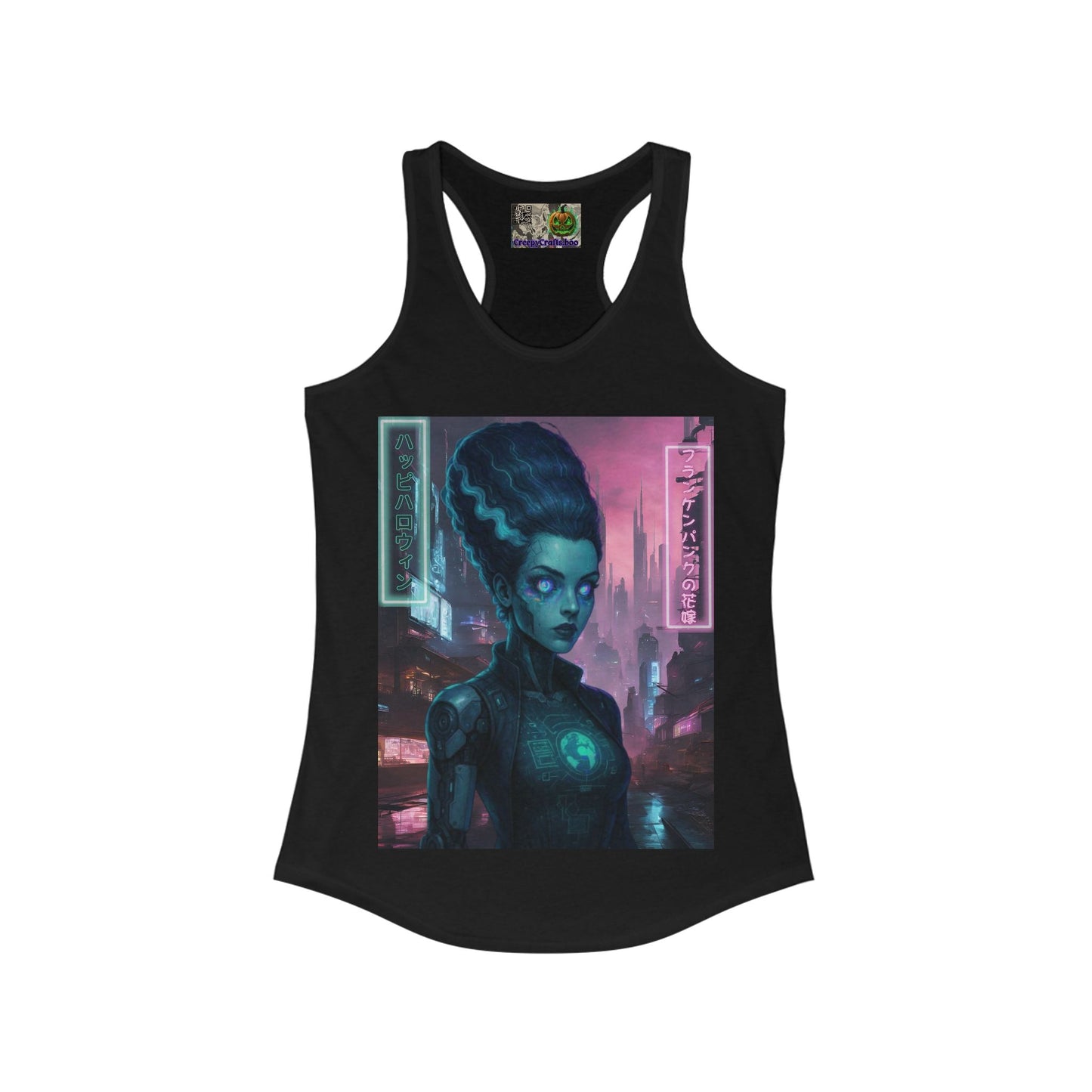 Neon Bride of Frankenstein Women's Racerback Tank Top by CreepyCrafts.boo – cypherpunkgear.com | Cypherpunk Merch