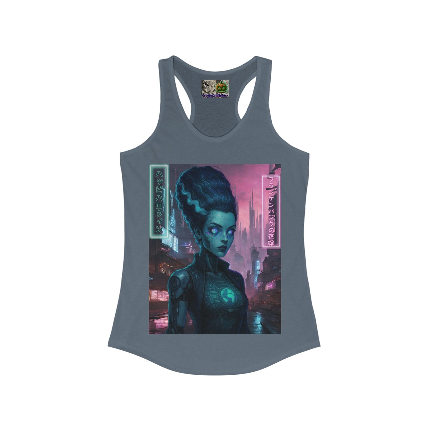 Neon Bride of Frankenstein Women's Racerback Tank Top by CreepyCrafts.boo – cypherpunkgear.com | Cypherpunk Merch