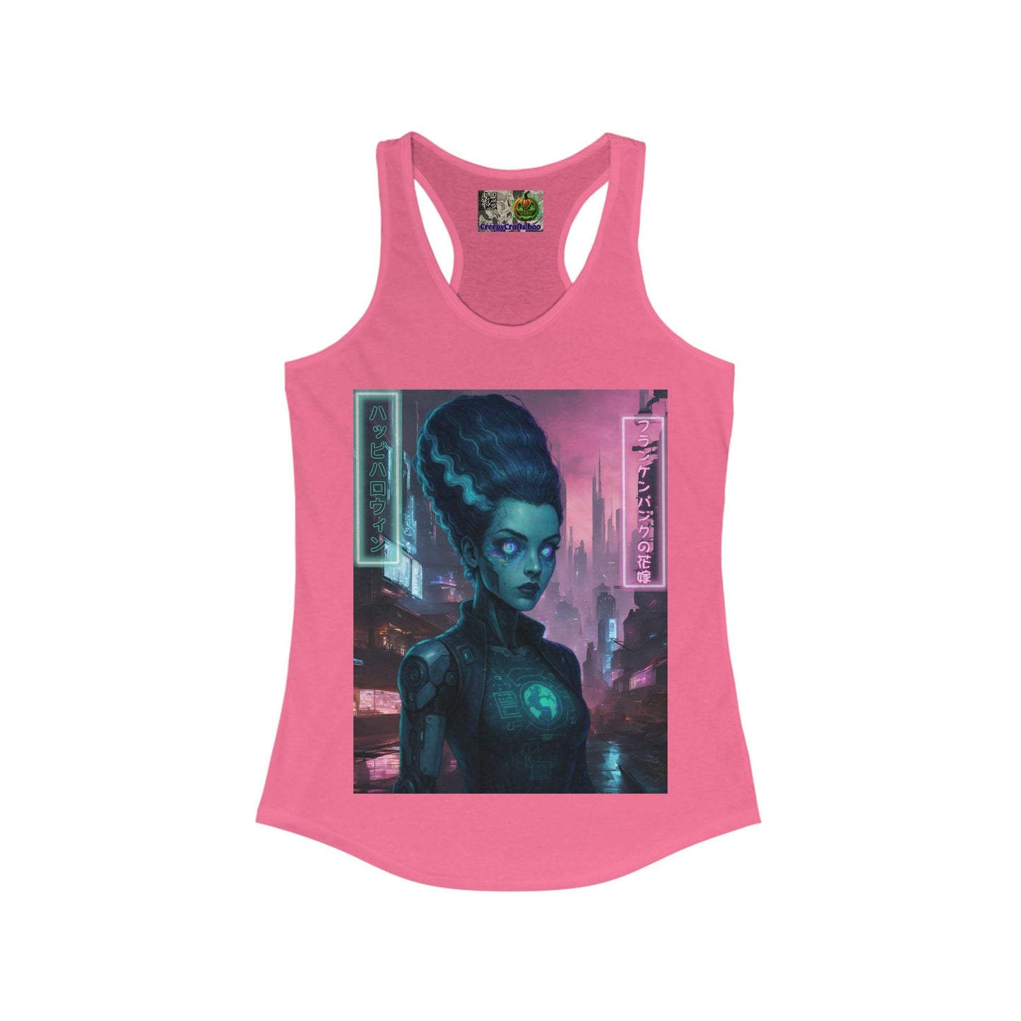 Neon Bride of Frankenstein Women's Racerback Tank Top by CreepyCrafts.boo – cypherpunkgear.com | Cypherpunk Merch
