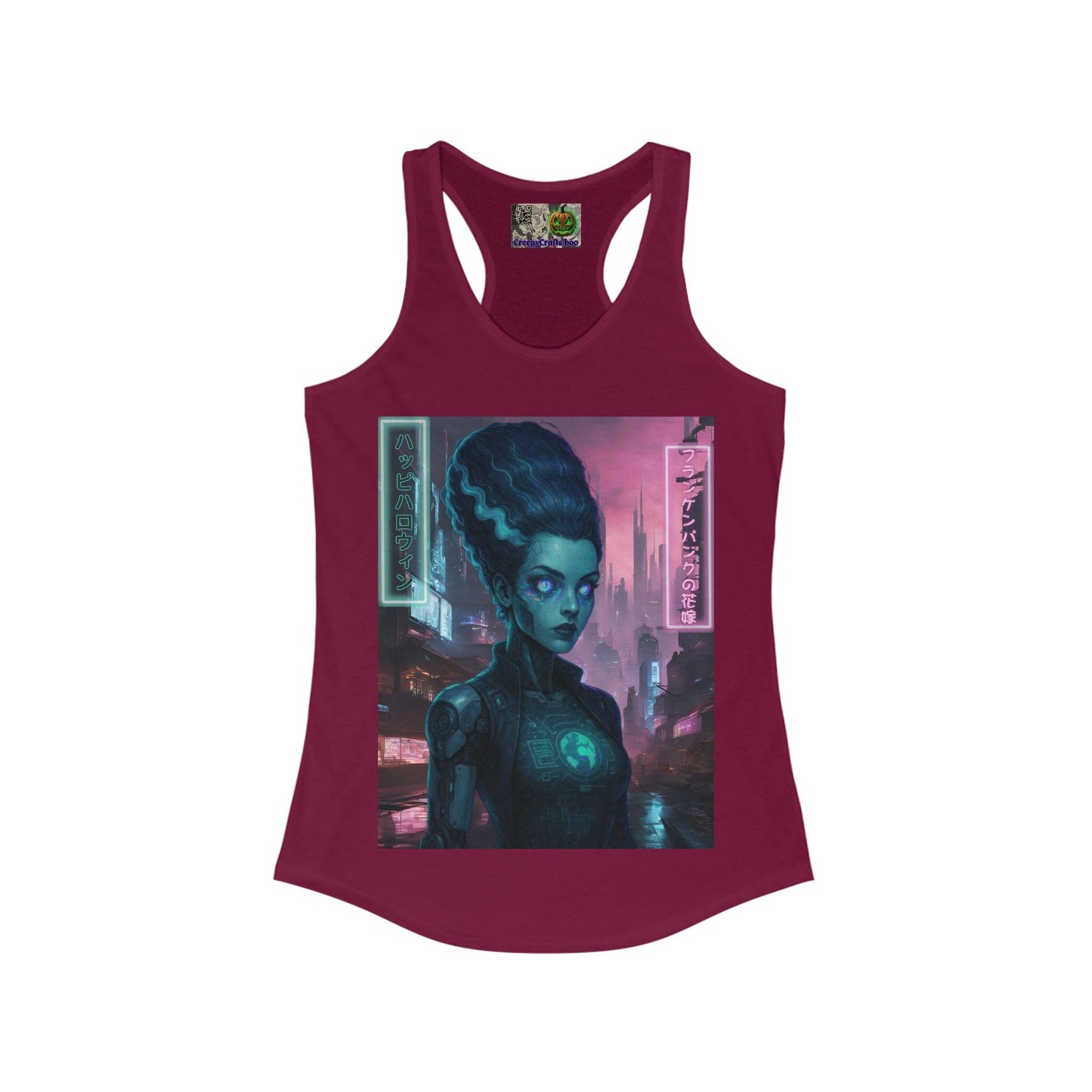 Neon Bride of Frankenstein Women's Racerback Tank Top by CreepyCrafts.boo – cypherpunkgear.com | Cypherpunk Merch