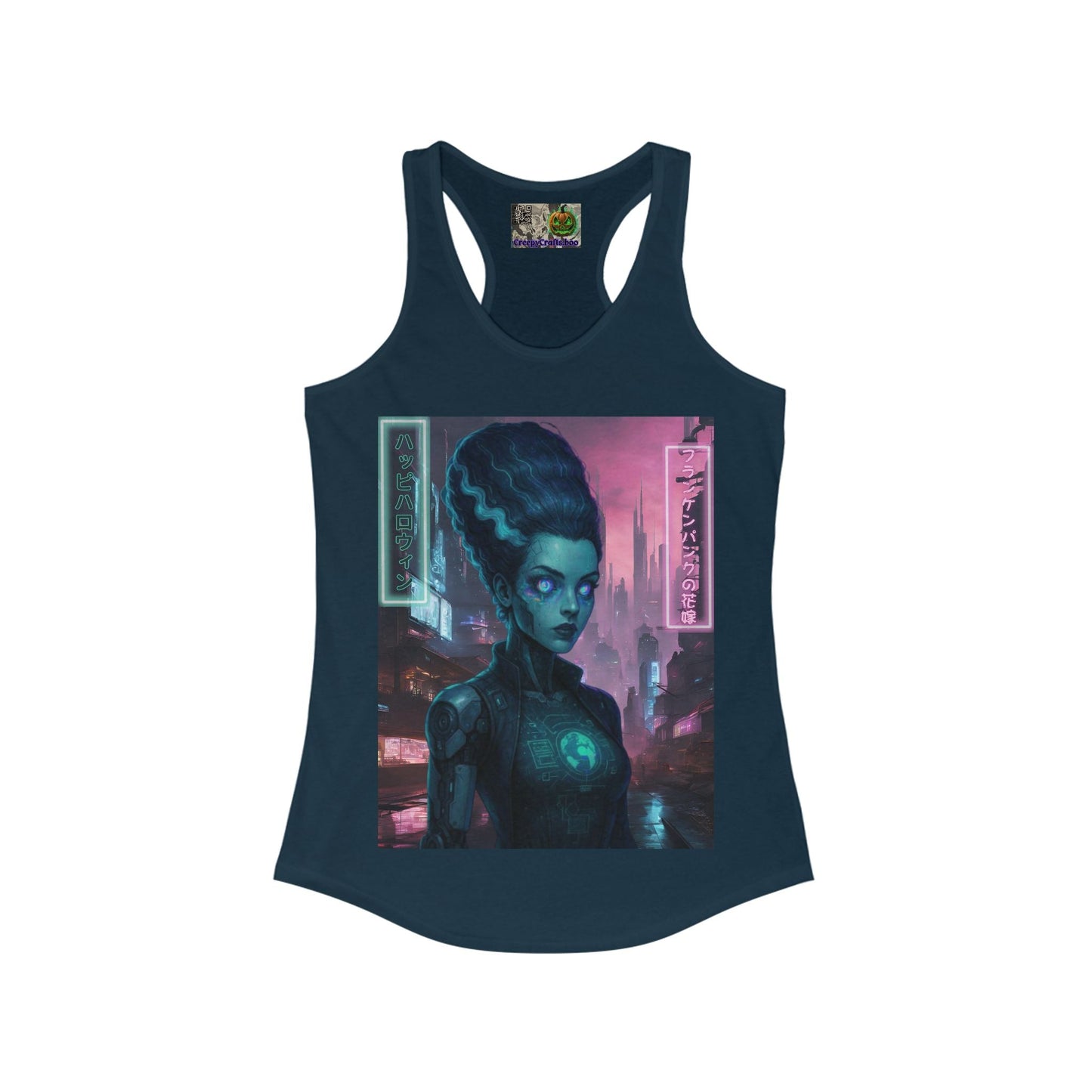Neon Bride of Frankenstein Women's Racerback Tank Top by CreepyCrafts.boo – cypherpunkgear.com | Cypherpunk Merch