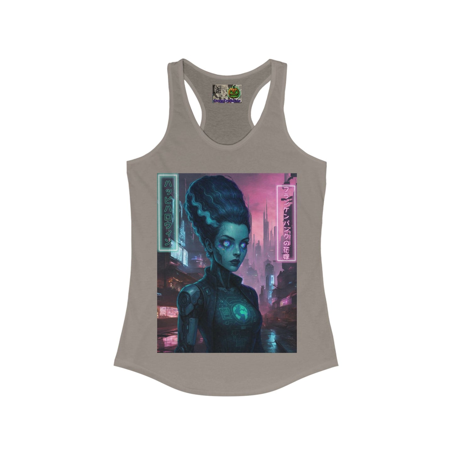 Neon Bride of Frankenstein Women's Racerback Tank Top by CreepyCrafts.boo – cypherpunkgear.com | Cypherpunk Merch