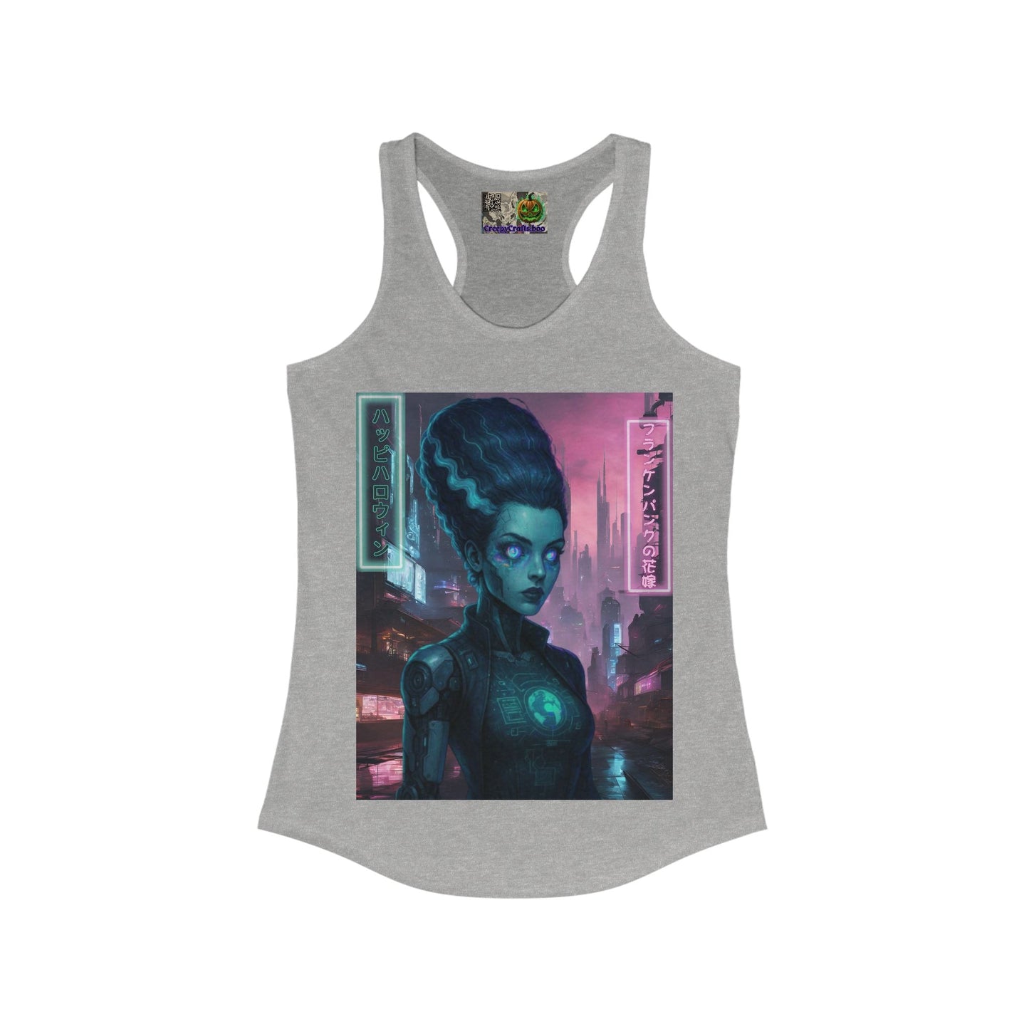 Neon Bride of Frankenstein Women's Racerback Tank Top by CreepyCrafts.boo – cypherpunkgear.com | Cypherpunk Merch