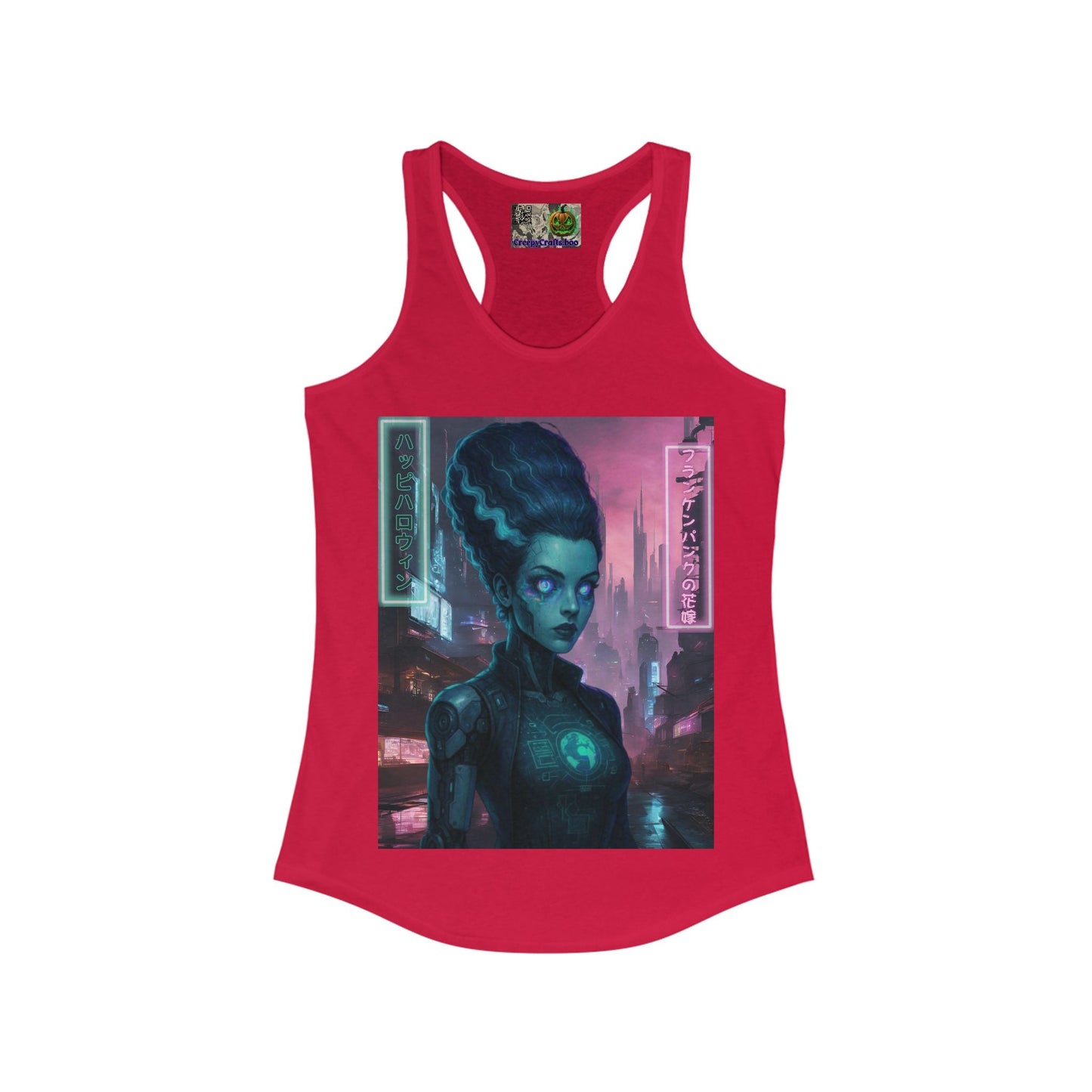 Neon Bride of Frankenstein Women's Racerback Tank Top by CreepyCrafts.boo – cypherpunkgear.com | Cypherpunk Merch