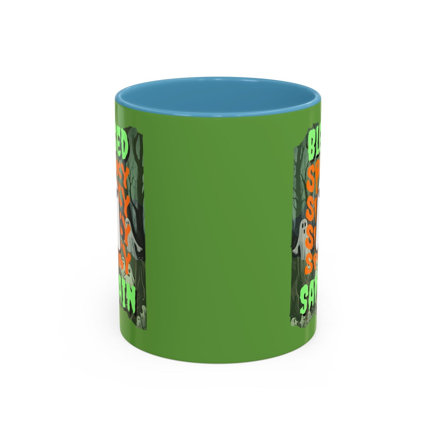 Spooky Blessed Samhain Ghost GNfont Accent Mug by cypherpunkgear – cypherpunkgear.com | Cypherpunk Merch