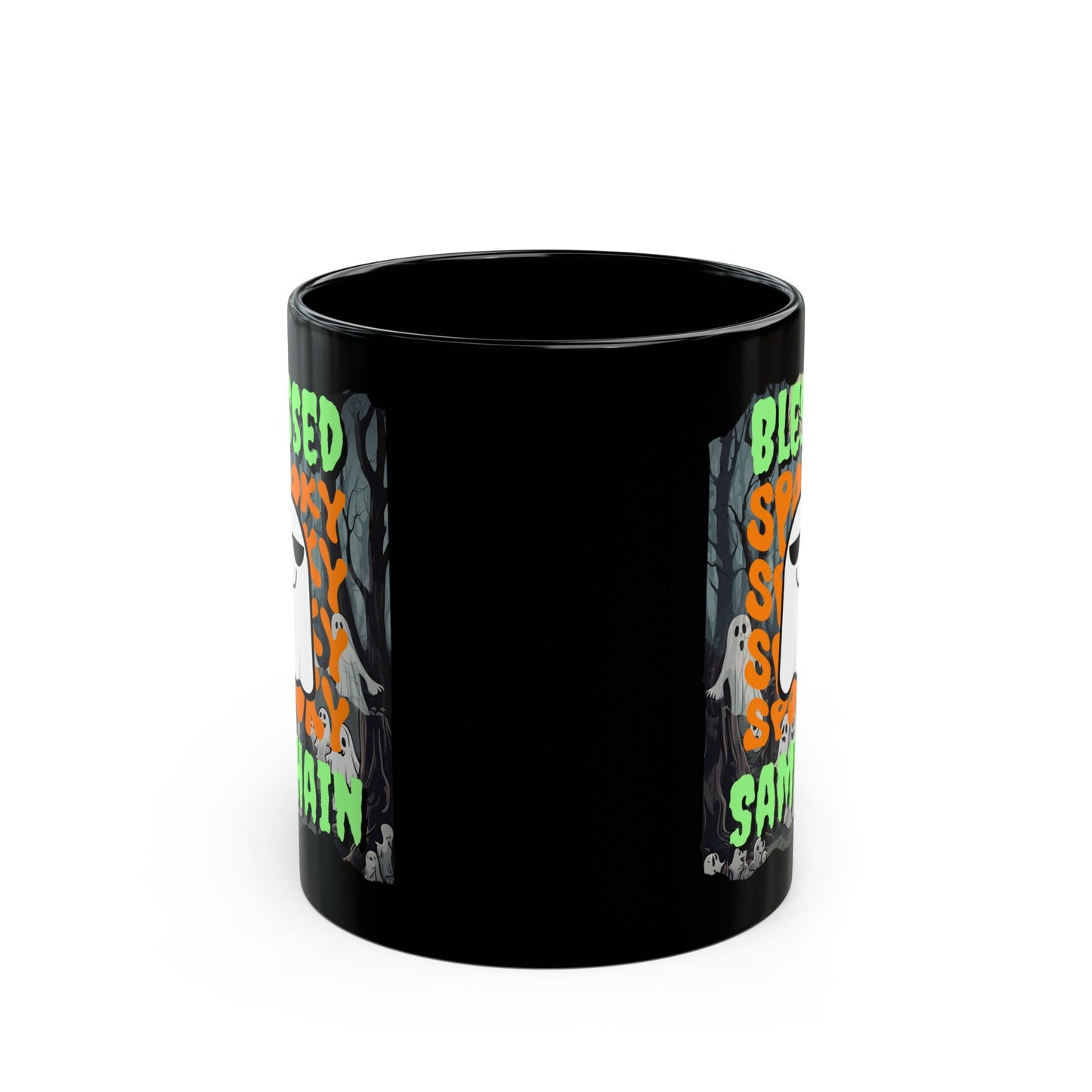 Spooky Blessed Samhain Ghost GNfont Black Mug by cypherpunkgear – cypherpunkgear.com | Cypherpunk Merch