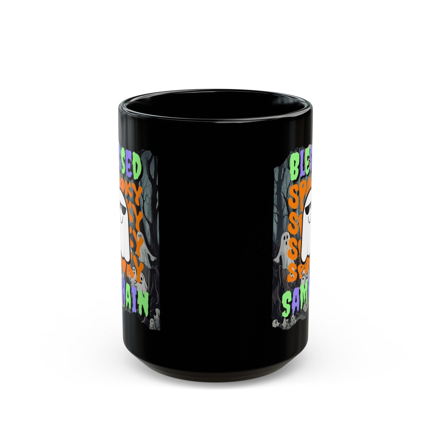 Spooky Blessed Samhain Ghost MXfont Black Mug by cypherpunkgear – cypherpunkgear.com | Cypherpunk Merch
