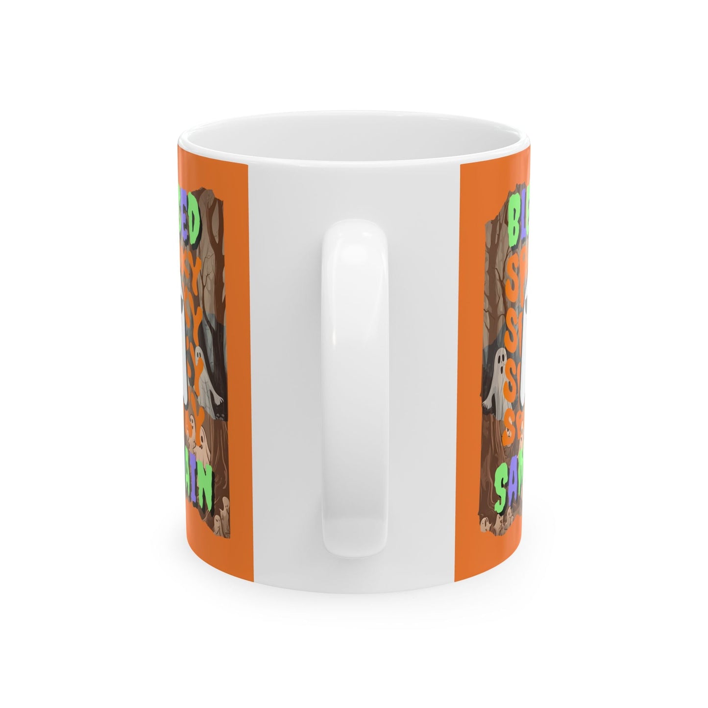 Spooky Blessed Samhain Ghost MXfont Orange Mug by cypherpunkgear – cypherpunkgear.com | Cypherpunk Merch