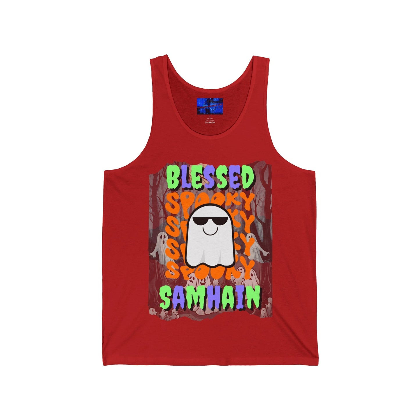 Spooky Blessed Samhain Ghost MXfont Unisex Jersey Tank Top by cypherpunkgear – cypherpunkgear.com | Cypherpunk Merch