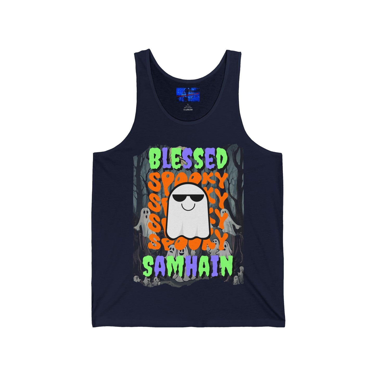 Spooky Blessed Samhain Ghost MXfont Unisex Jersey Tank Top by cypherpunkgear – cypherpunkgear.com | Cypherpunk Merch