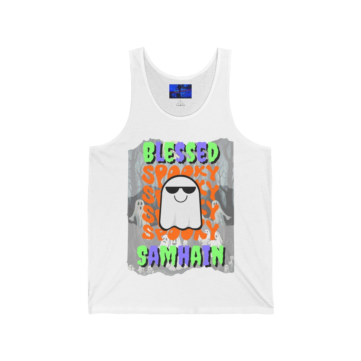 Spooky Blessed Samhain Ghost MXfont Unisex Jersey Tank Top by cypherpunkgear – cypherpunkgear.com | Cypherpunk Merch