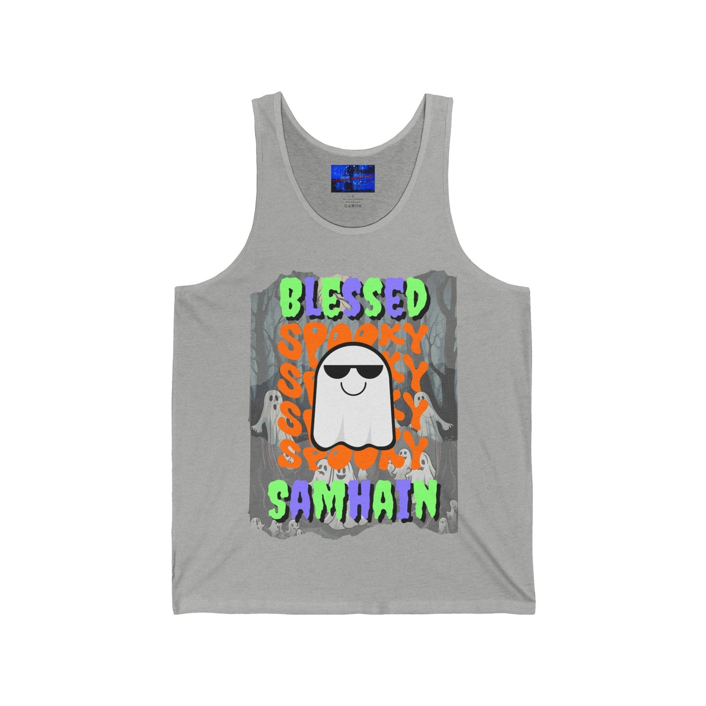 Spooky Blessed Samhain Ghost MXfont Unisex Jersey Tank Top by cypherpunkgear – cypherpunkgear.com | Cypherpunk Merch