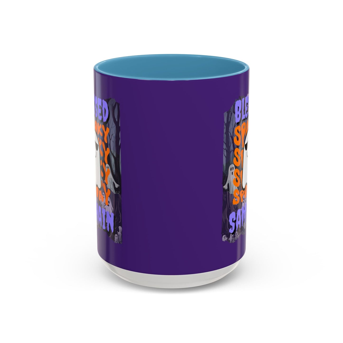Spooky Blessed Samhain Ghost PRfont Accent Mug by cypherpunkgear – cypherpunkgear.com | Cypherpunk Merch