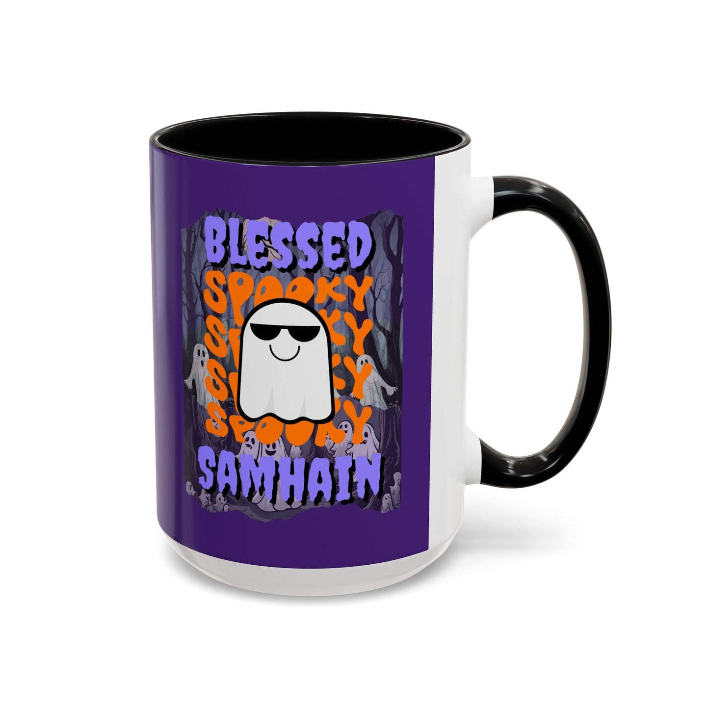 Spooky Blessed Samhain Ghost PRfont Accent Mug by cypherpunkgear – cypherpunkgear.com | Cypherpunk Merch