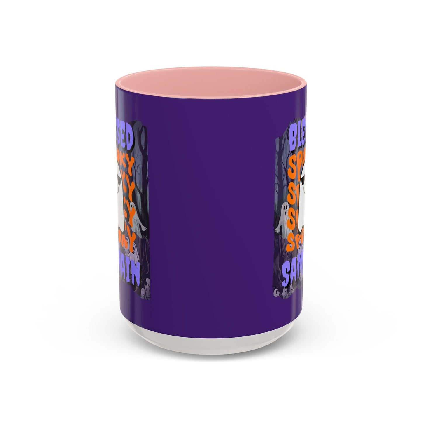 Spooky Blessed Samhain Ghost PRfont Accent Mug by cypherpunkgear – cypherpunkgear.com | Cypherpunk Merch
