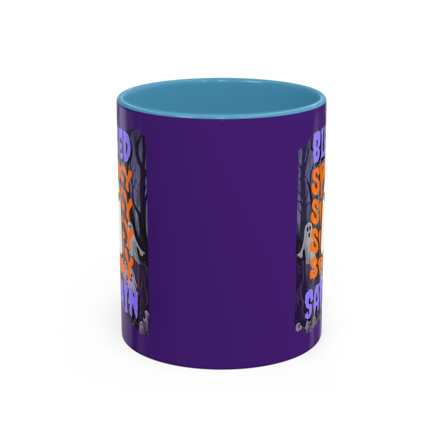 Spooky Blessed Samhain Ghost PRfont Accent Mug by cypherpunkgear – cypherpunkgear.com | Cypherpunk Merch