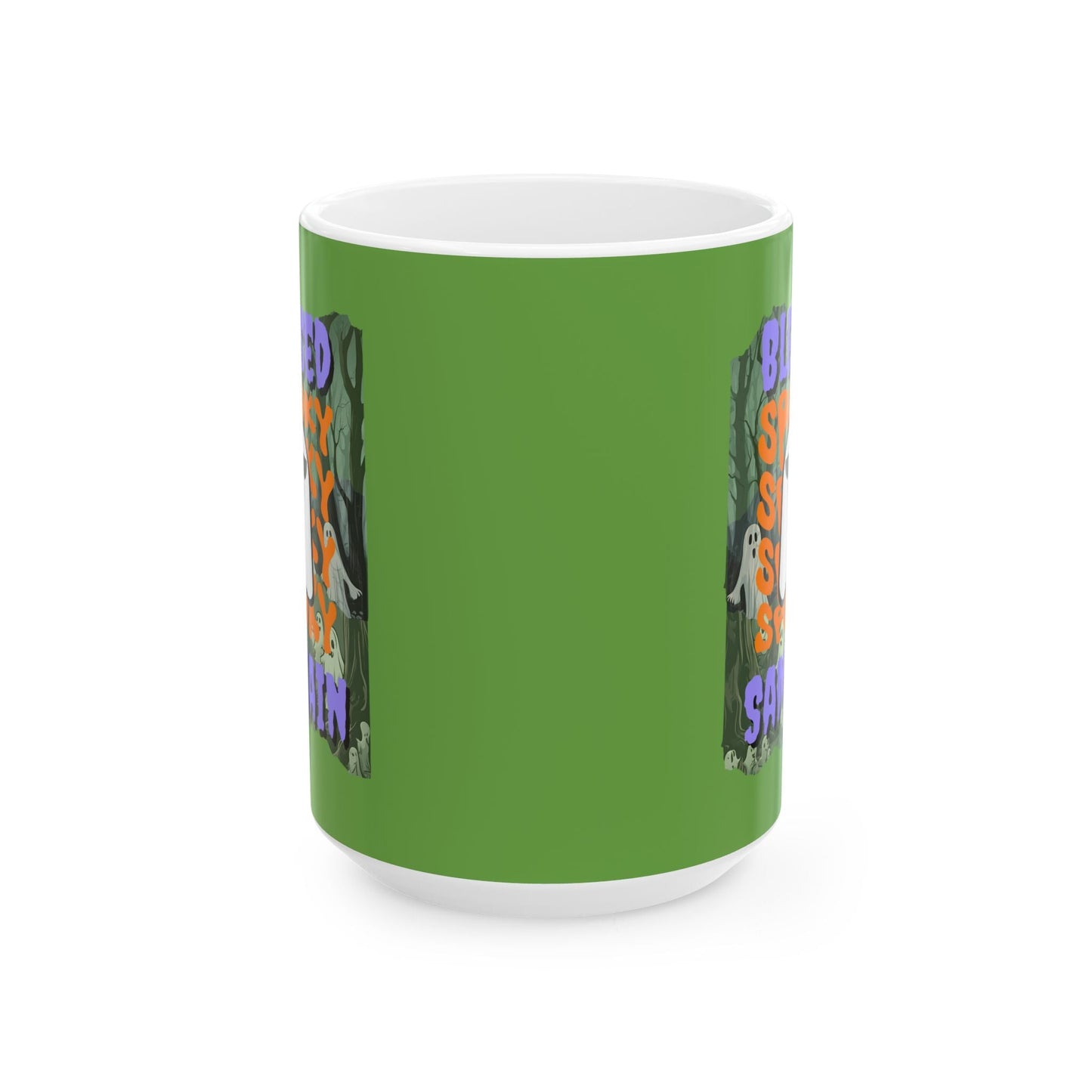 Spooky Blessed Samhain Ghost PRfont Green Mug by cypherpunkgear – cypherpunkgear.com | Cypherpunk Merch