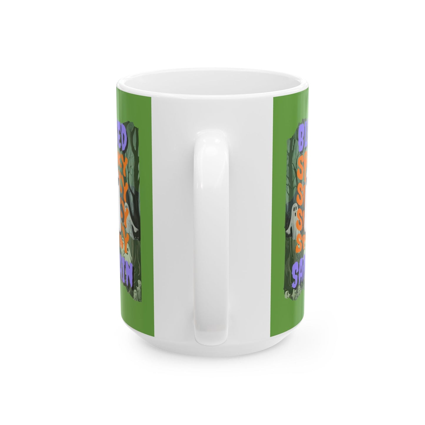 Spooky Blessed Samhain Ghost PRfont Green Mug by cypherpunkgear – cypherpunkgear.com | Cypherpunk Merch