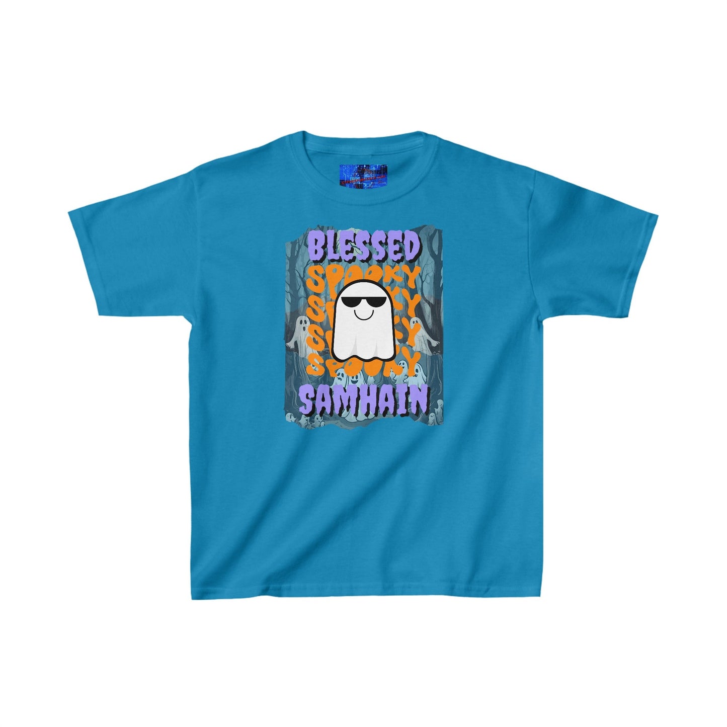 Spooky Blessed Samhain Ghost PRfont Kids Heavy Cotton™ Tee by cypherpunkgear – cypherpunkgear.com | Cypherpunk Merch