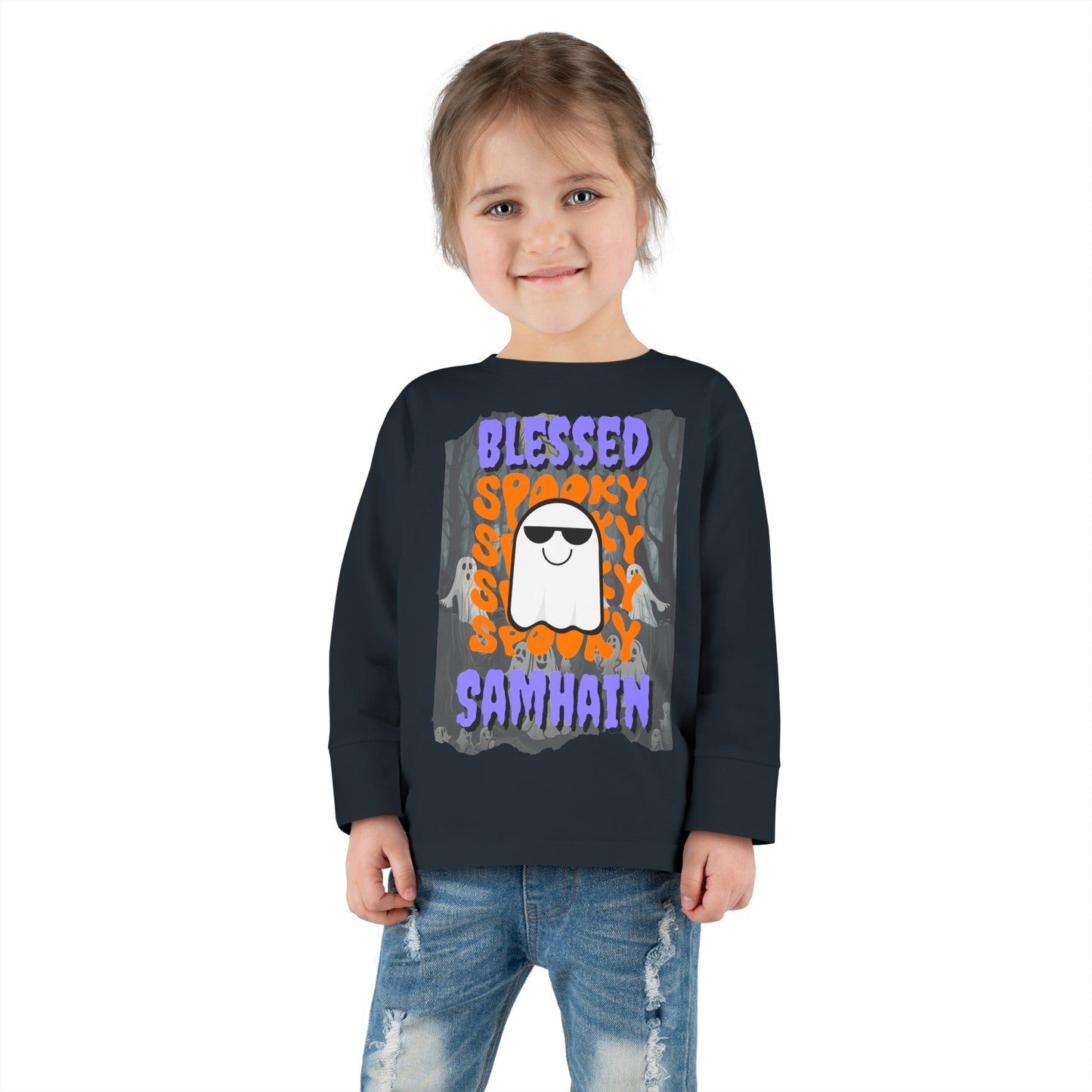 Spooky Blessed Samhain Ghost PRfont Toddler Long Sleeve Tee by cypherpunkgear – cypherpunkgear.com | Cypherpunk Merch