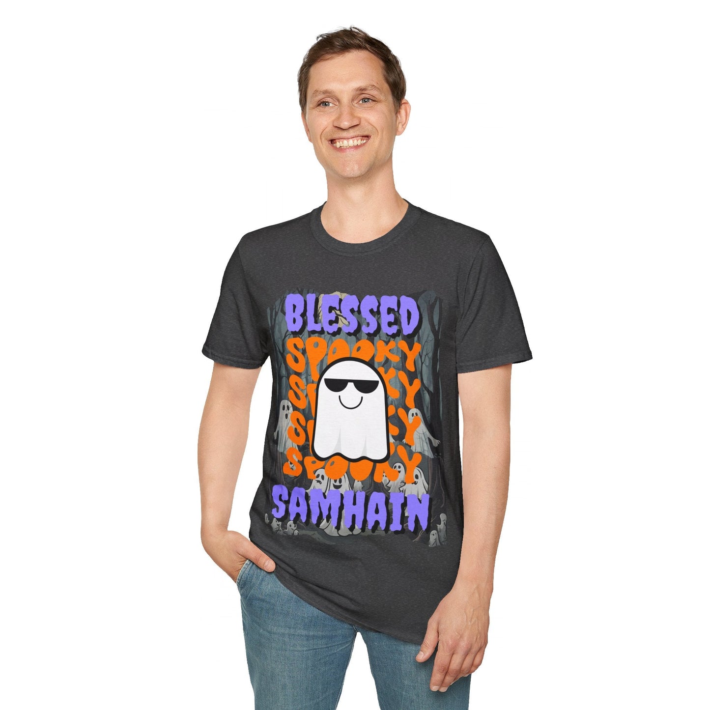 Spooky Blessed Samhain Ghost PRfont Unisex T-Shirt by cypherpunkgear – cypherpunkgear.com | Cypherpunk Merch
